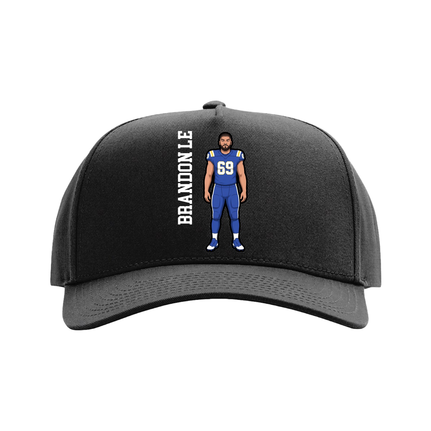 Full Fabric Five-Panel Champ Cap — Name Vertical in Black