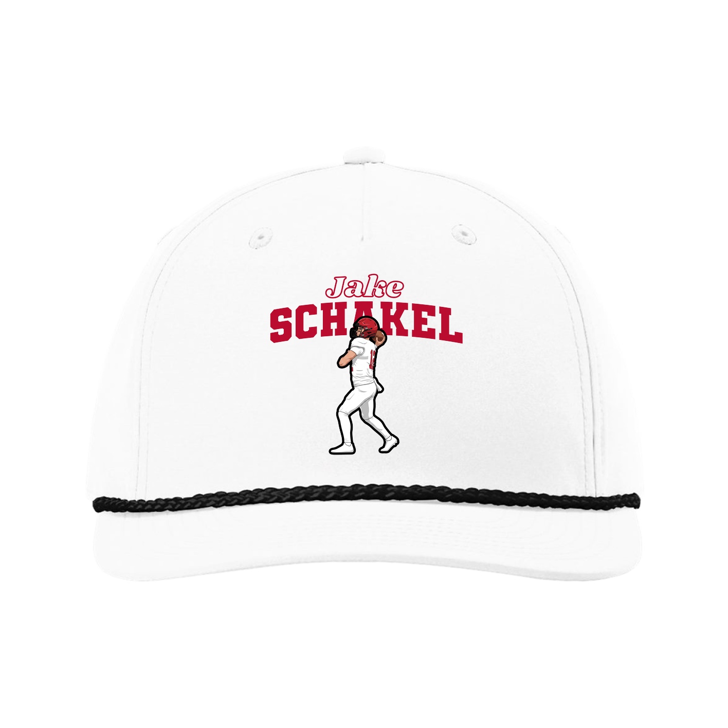 Five-Panel Classic Rope Cap — Name Arch in White