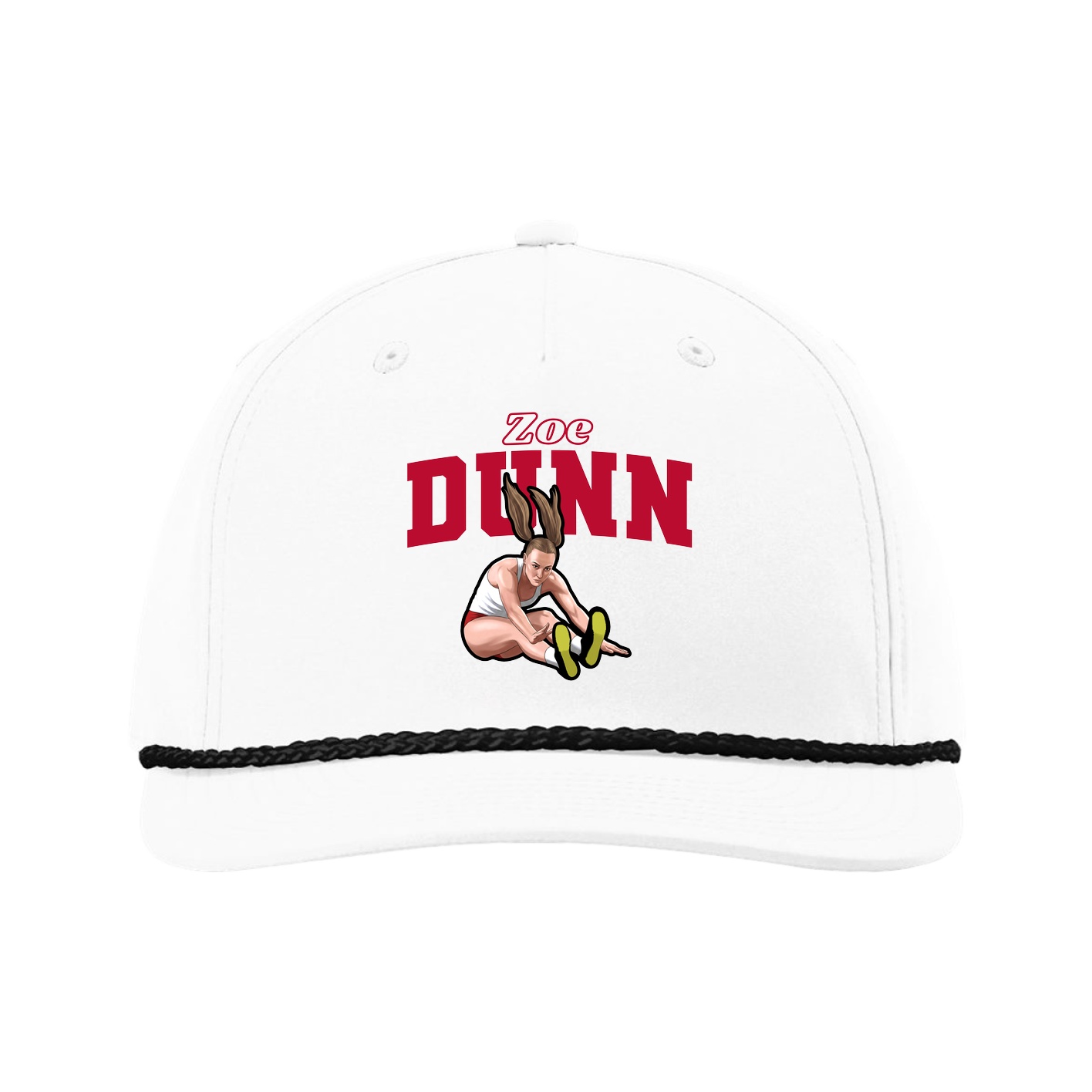 Five-Panel Classic Rope Cap — Name Arch in White