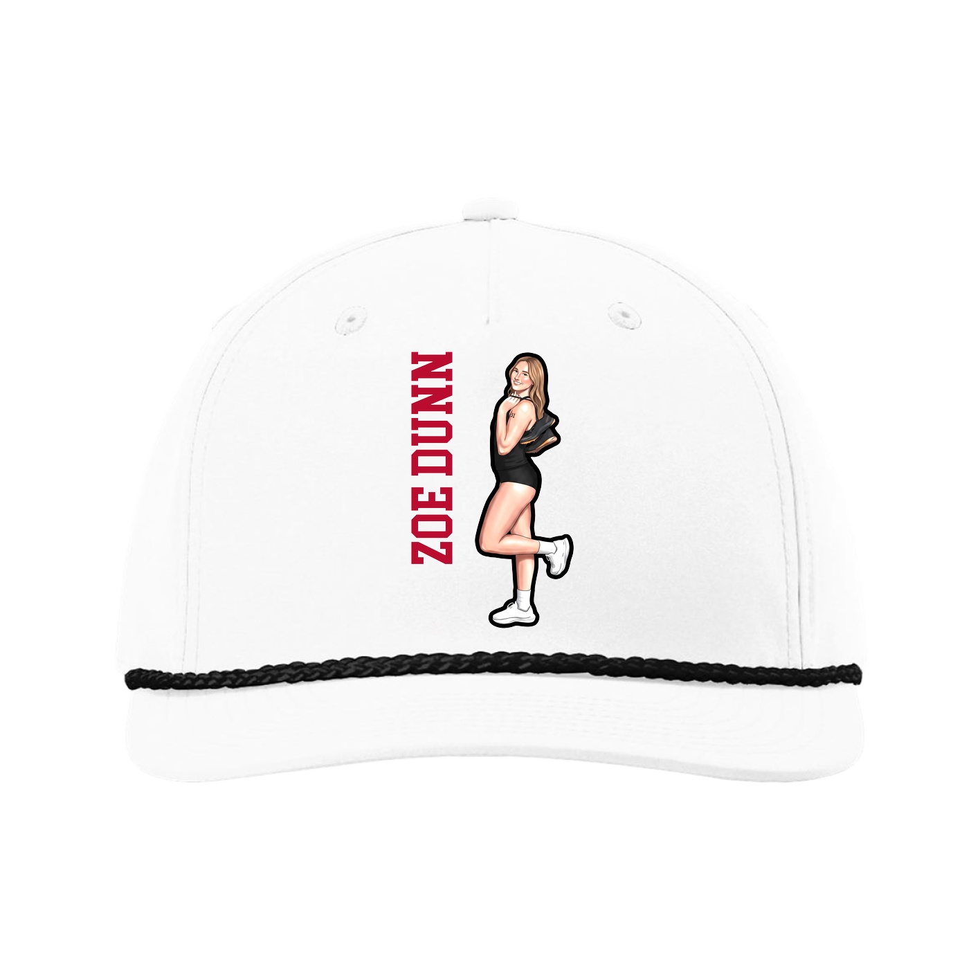 Five-Panel Classic Rope Cap — Name Vertical in White
