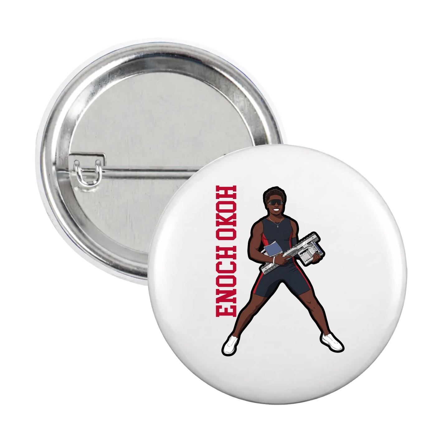 Game Day Button — Name Vertical in White