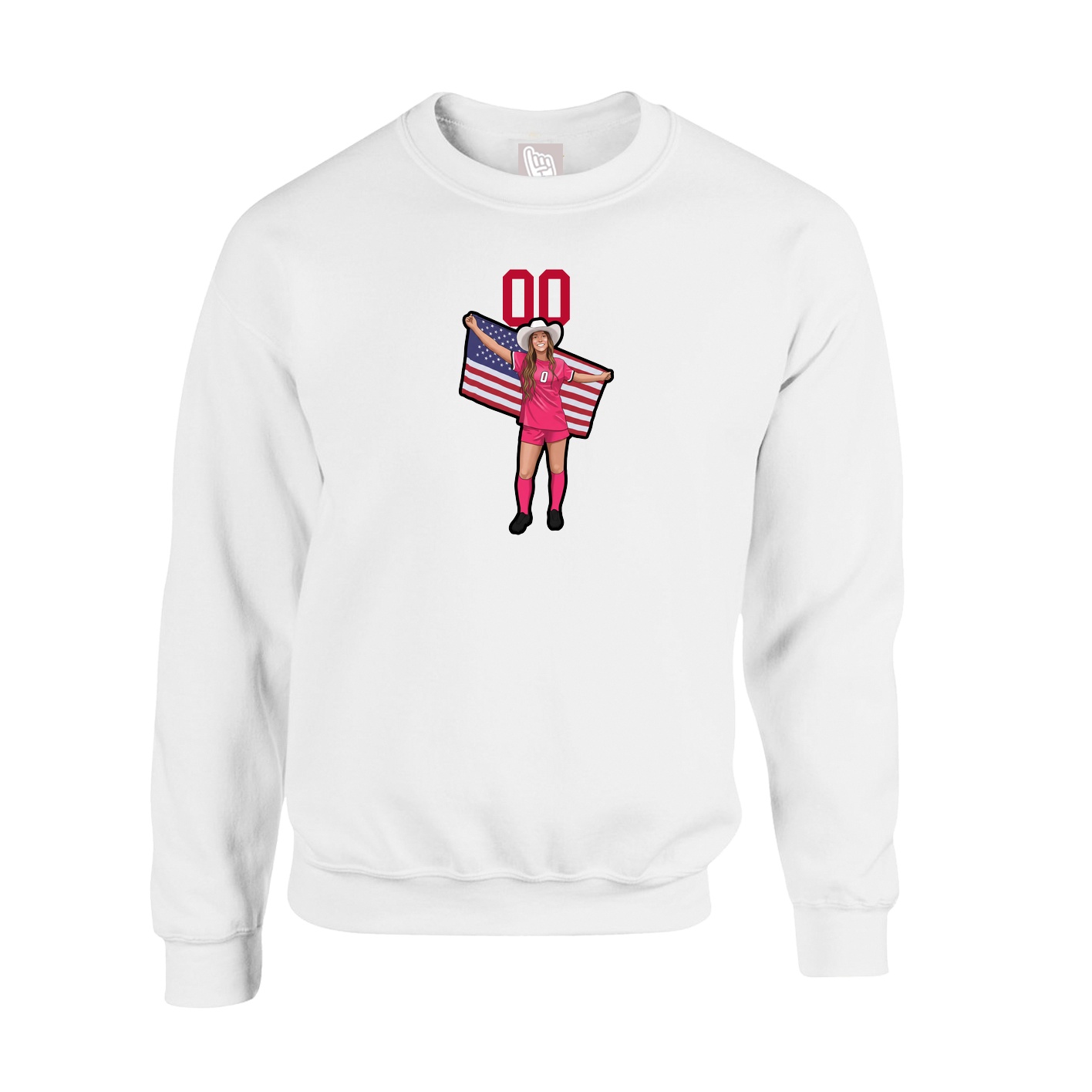 Fleece Crew — Number Top in White
