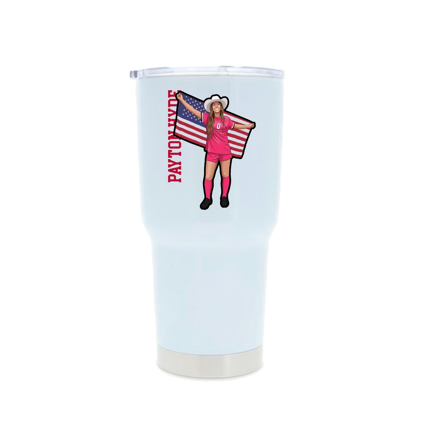 30oz Stainless Steel Tumbler — Name Vertical in White