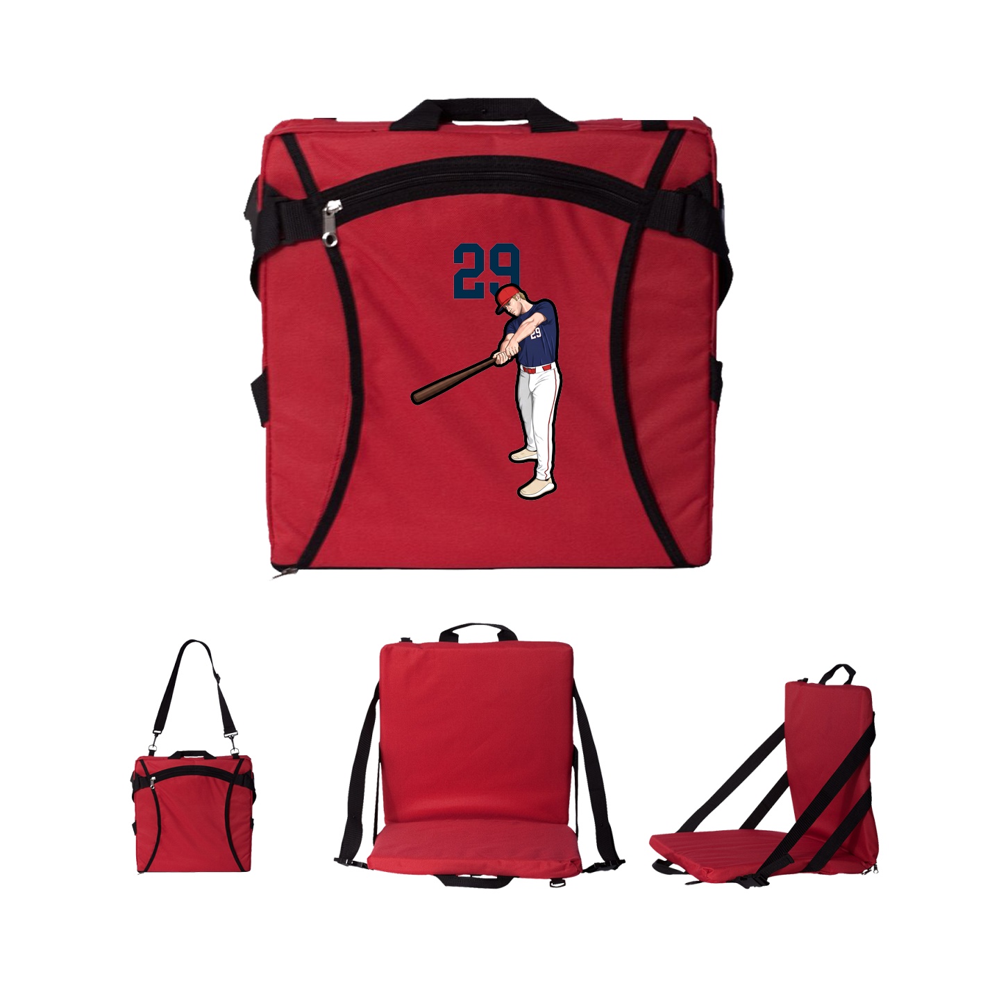 Folding Stadium Seat — Number Top in Red