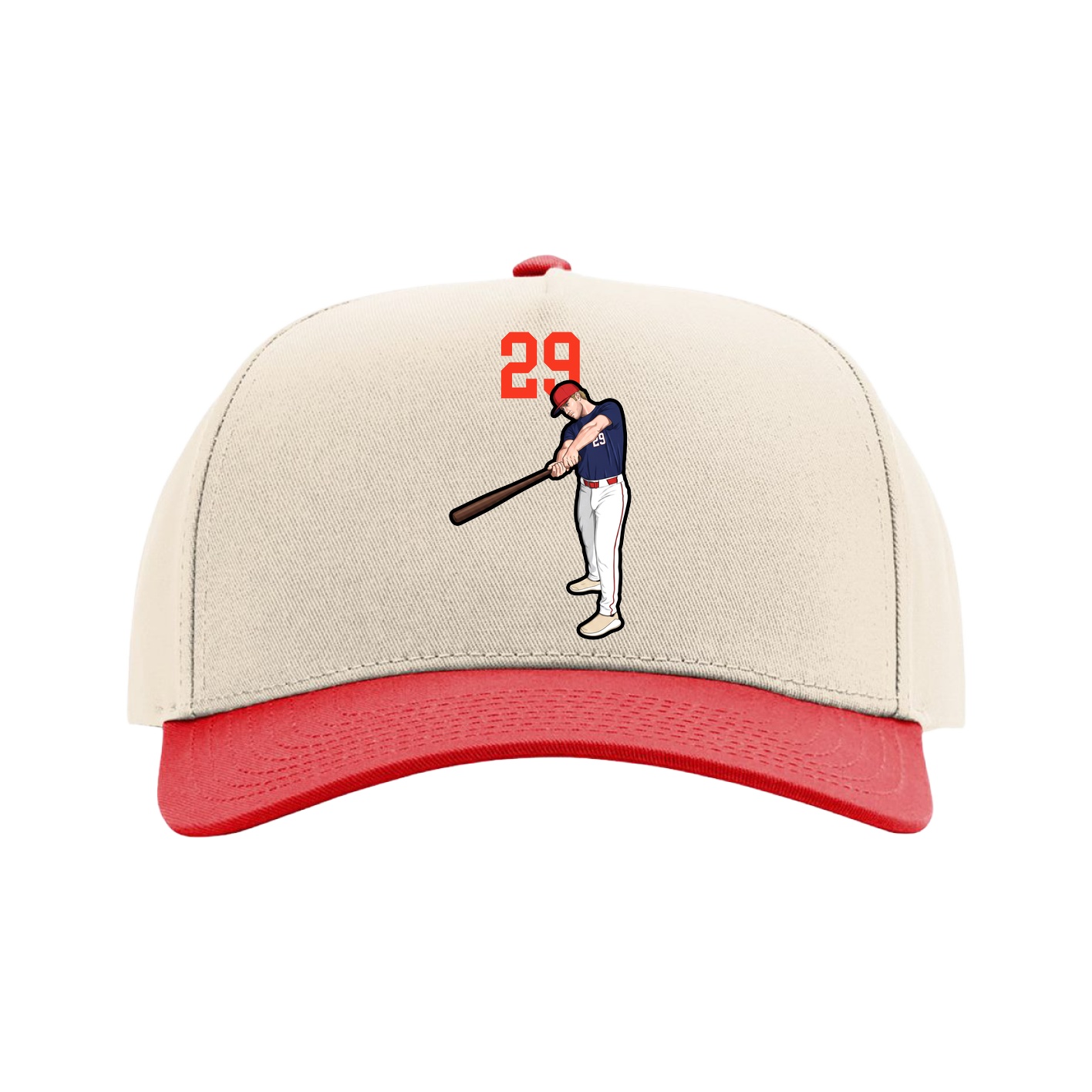 Full Fabric Five-Panel Champ Cap — Number Top in Cream/Red