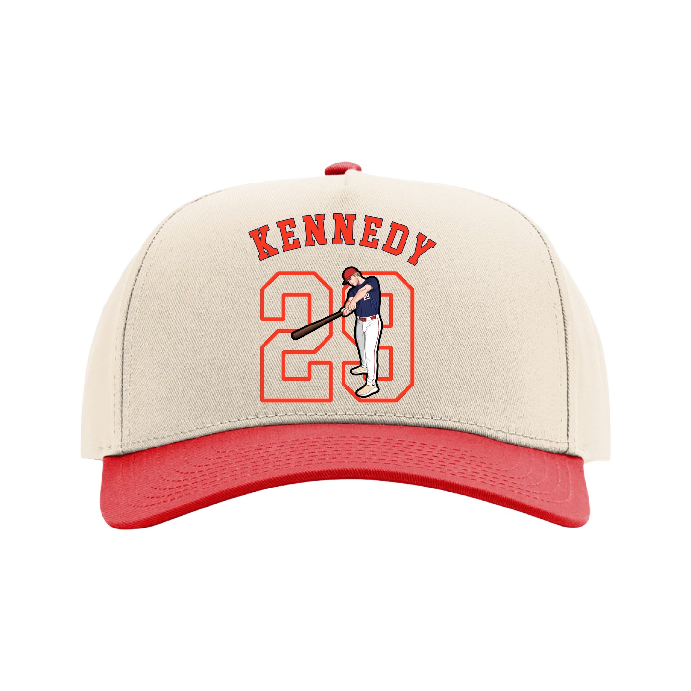 Full Fabric Five-Panel Champ Cap — Shirsey Arch in Cream/Red