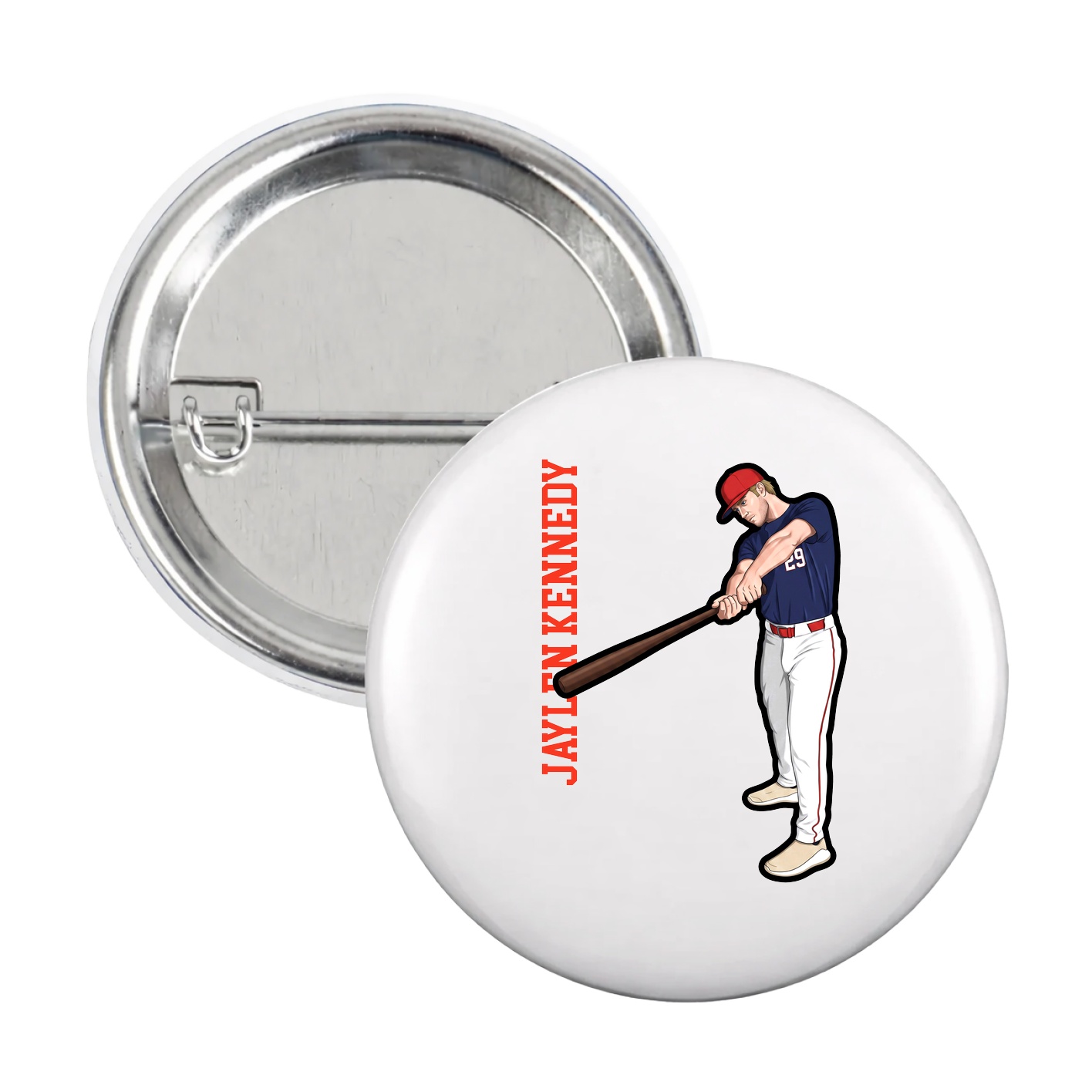 Game Day Button — Name Vertical in White