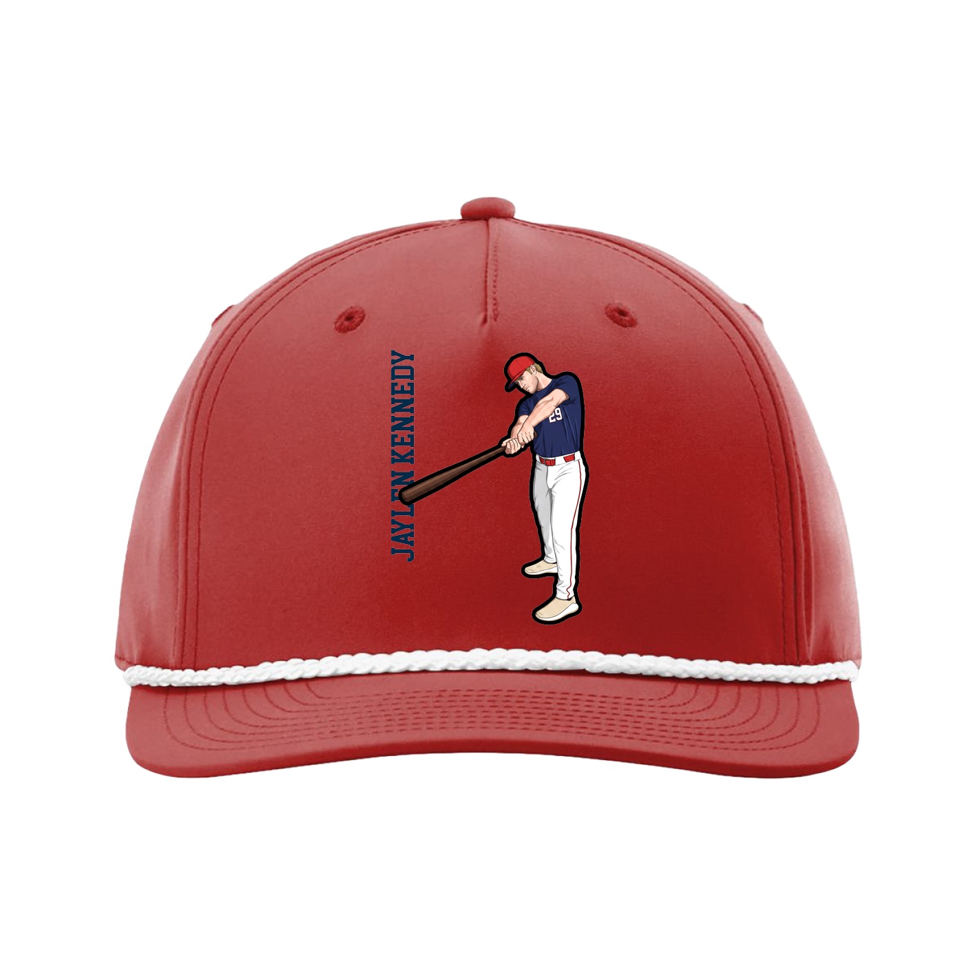 Five-Panel Classic Rope Cap — Name Vertical in Red