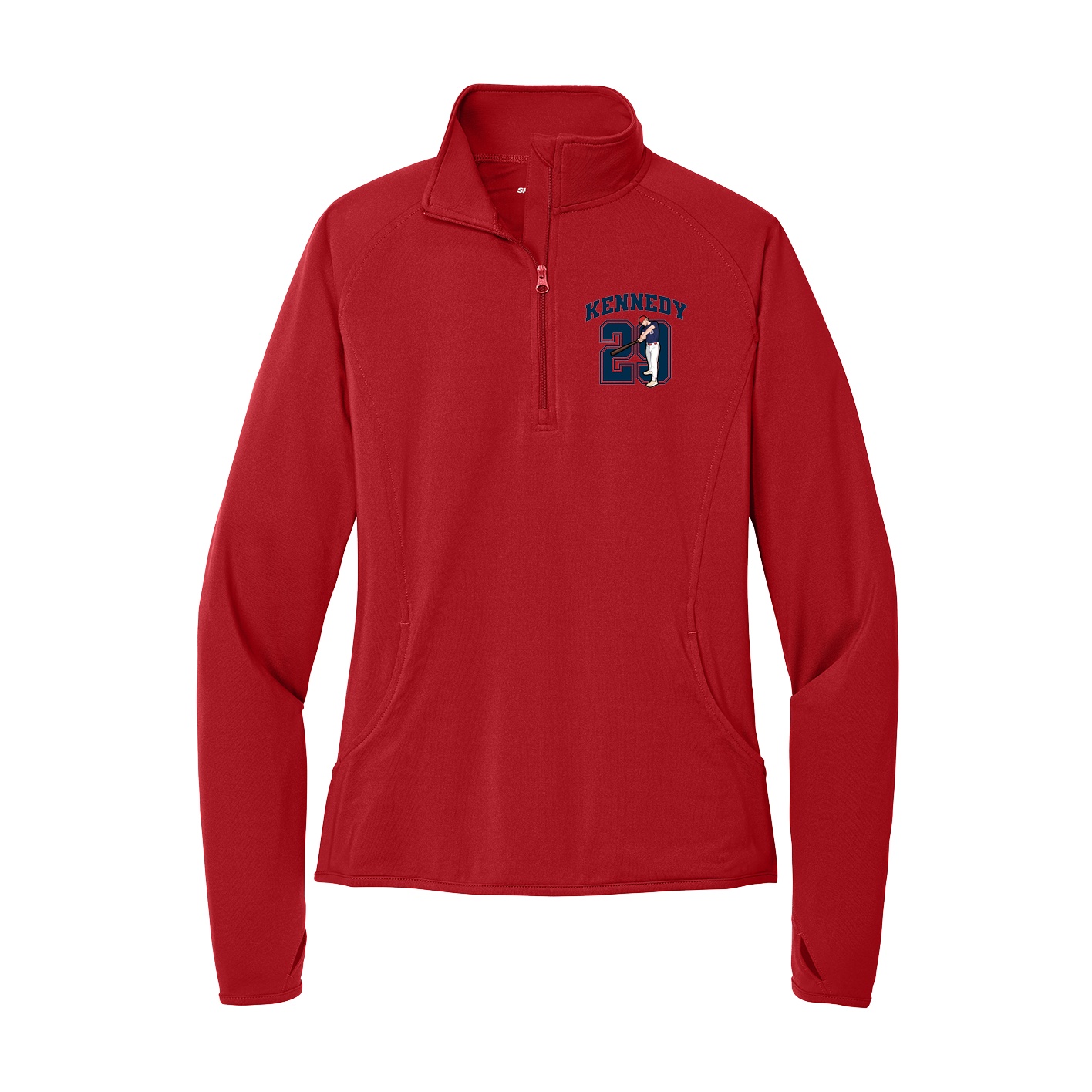 Women's Q-Zip Pullover — Number in Red