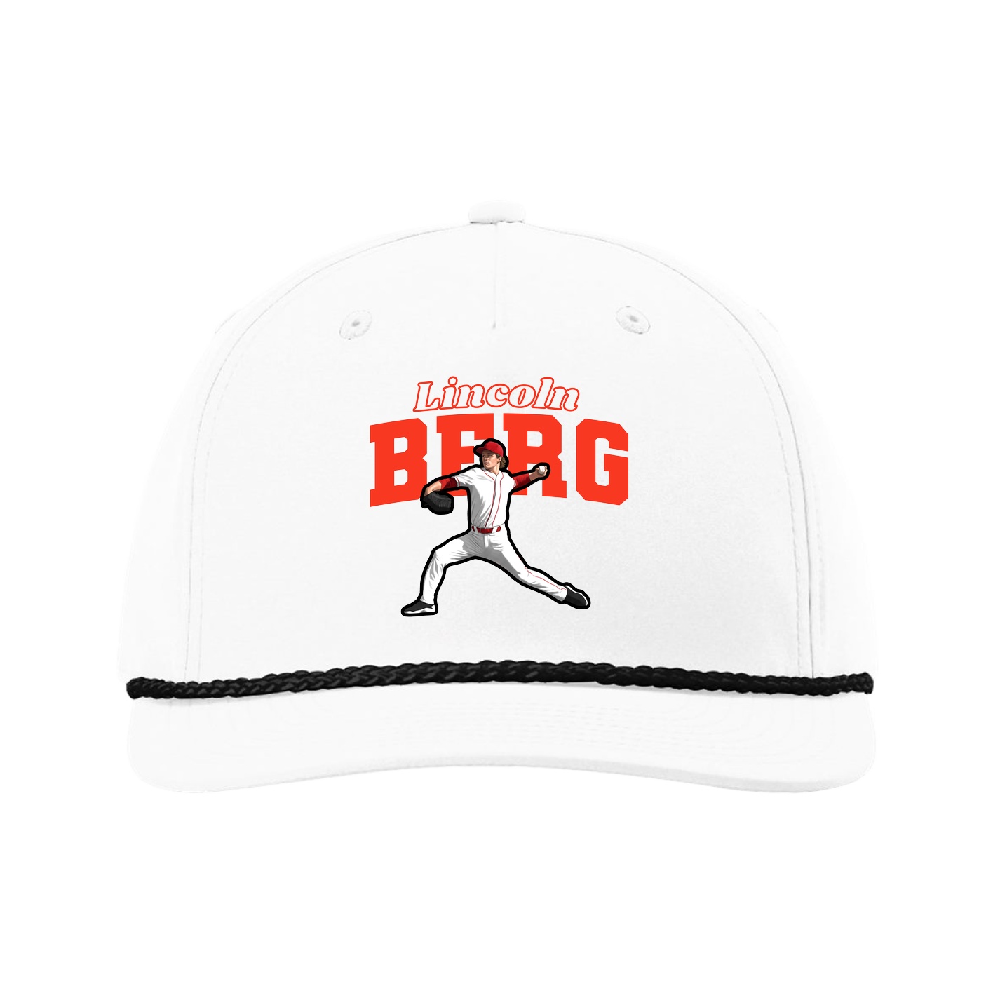 Five-Panel Classic Rope Cap — Name Arch in White