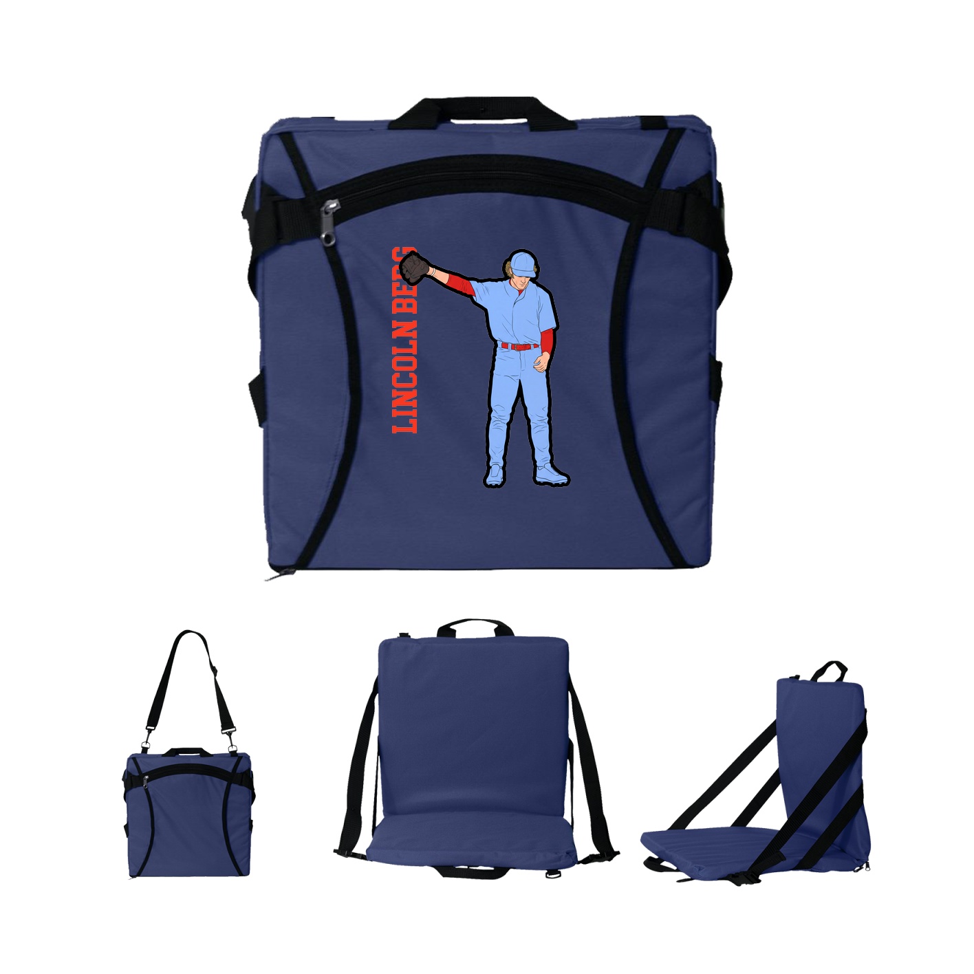 Folding Stadium Seat — Name Vertical in Navy