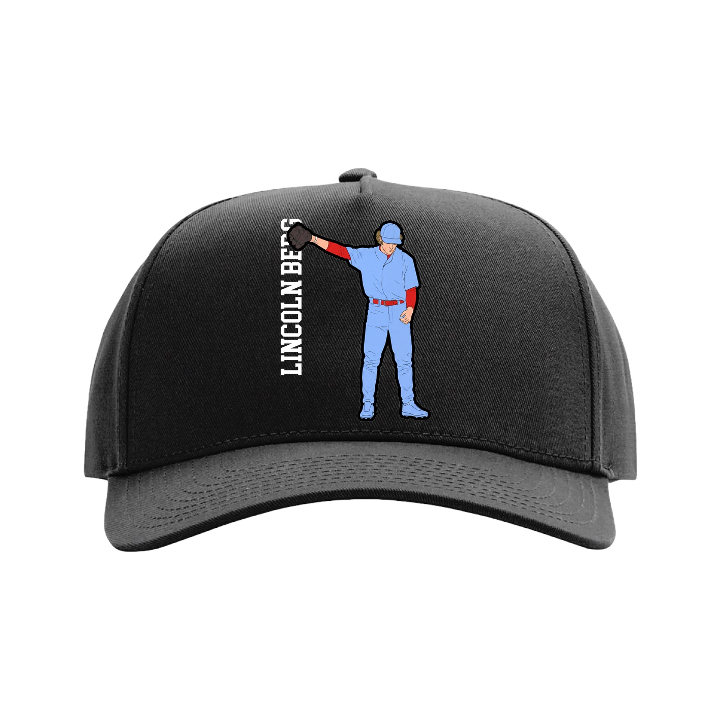 Full Fabric Five-Panel Champ Cap — Name Vertical in Black