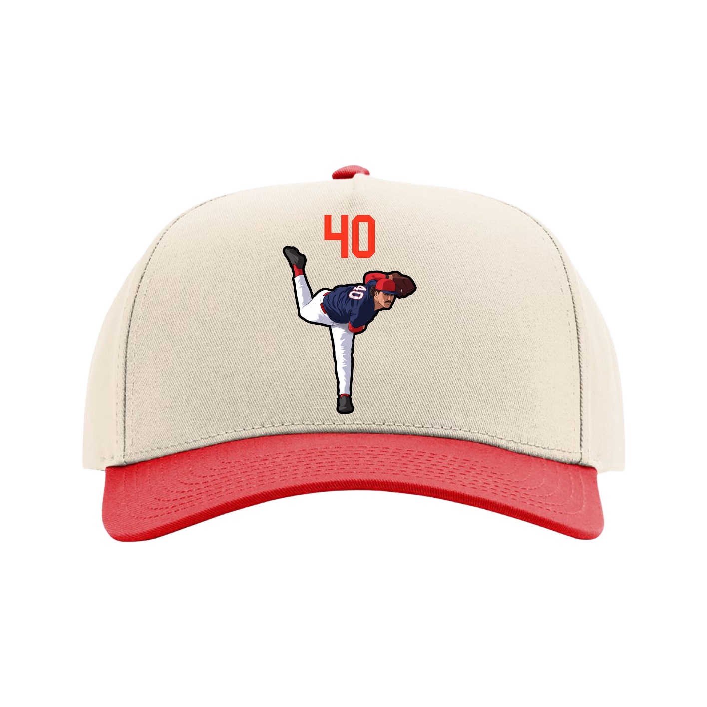 Full Fabric Five-Panel Champ Cap — Number Top in Cream/Red