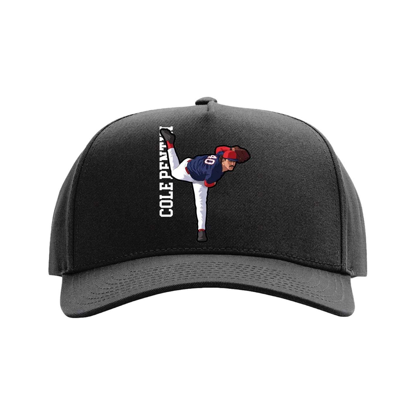 Full Fabric Five-Panel Champ Cap — Name Vertical in Black