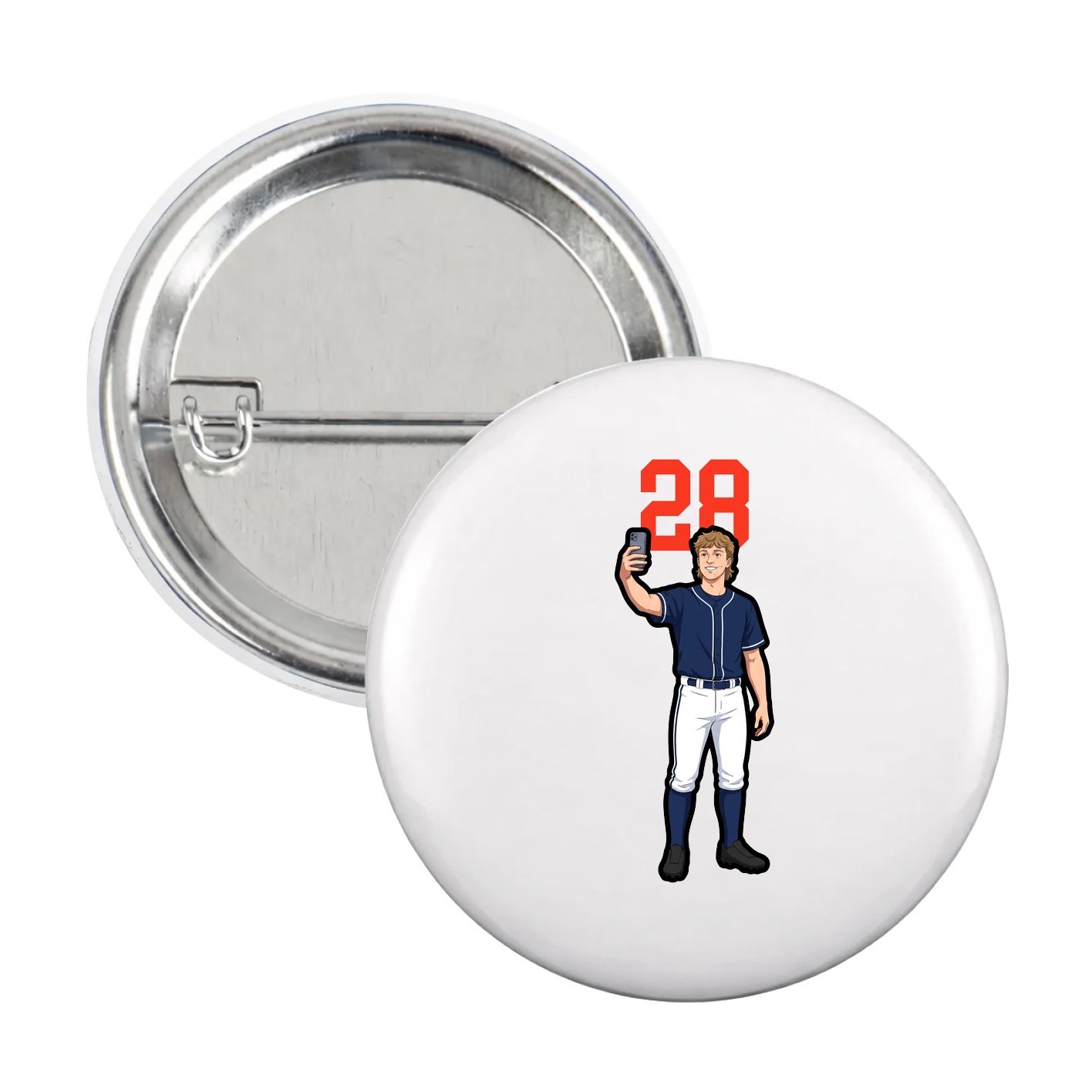 Game Day Button — Number Top in White