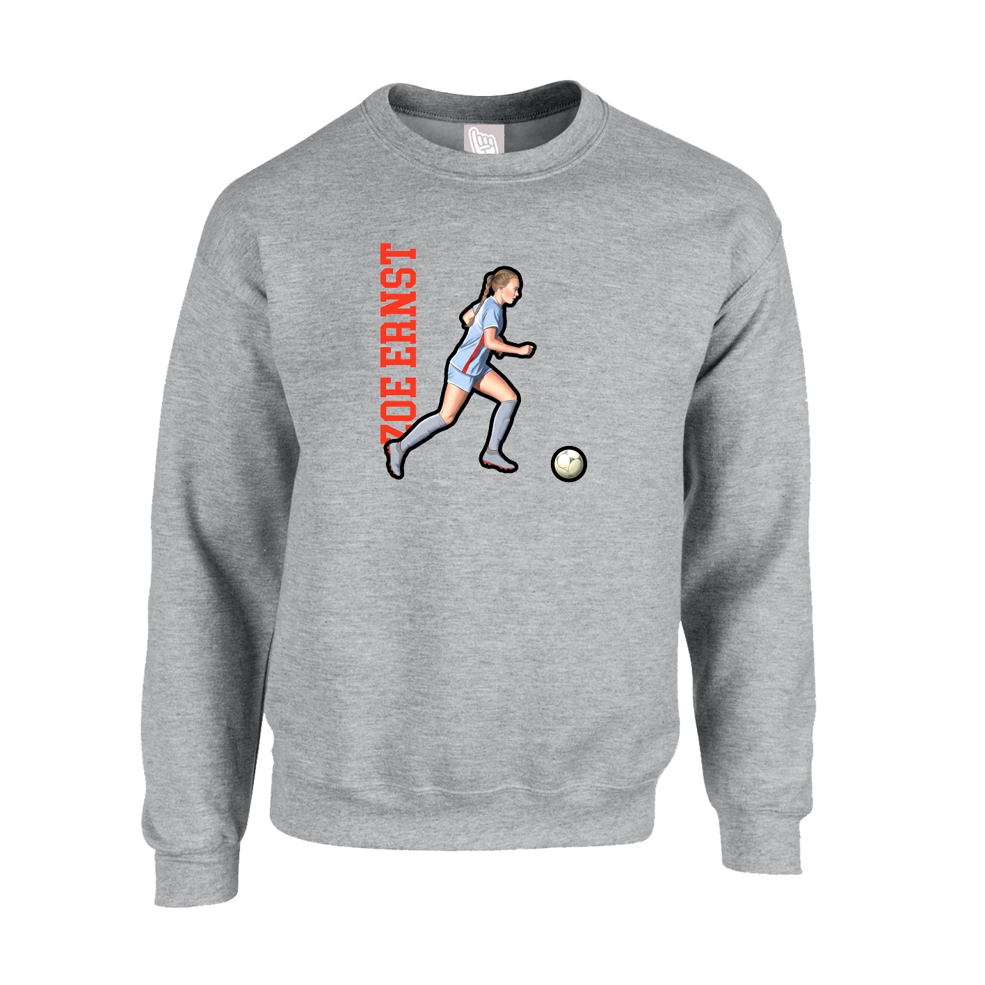 Fleece Crew — Name Vertical in Grey