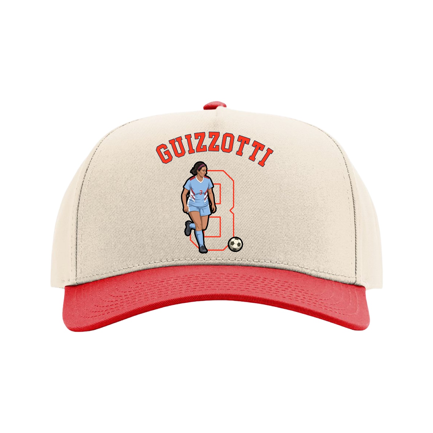 Full Fabric Five-Panel Champ Cap — Shirsey Arch in Cream/Red