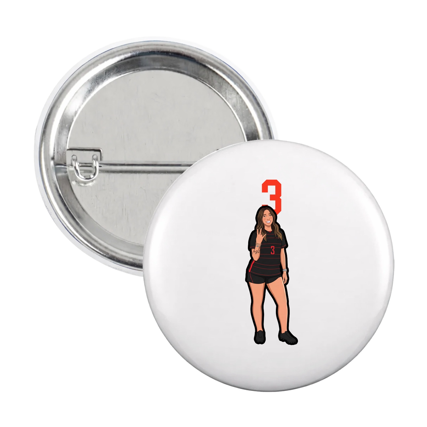 Game Day Button — Number Top in White