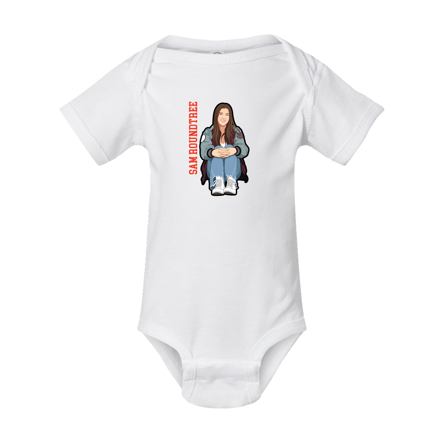 Baby Onesie — Name Vertical in White