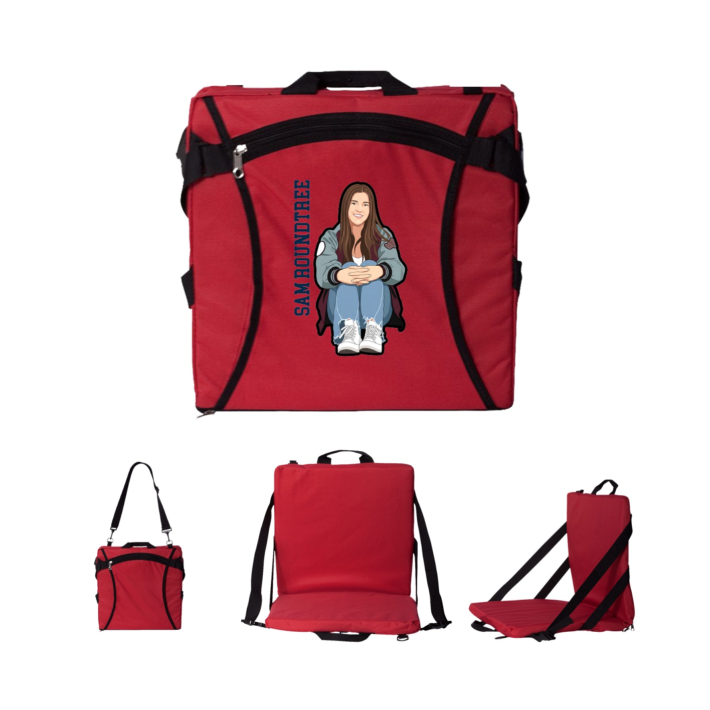 Folding Stadium Seat — Name Vertical in Red
