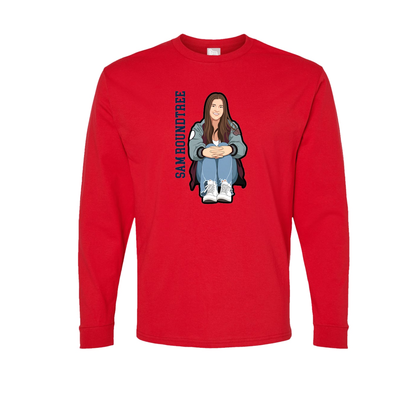 Long Sleeve Tee — Name Vertical in Red