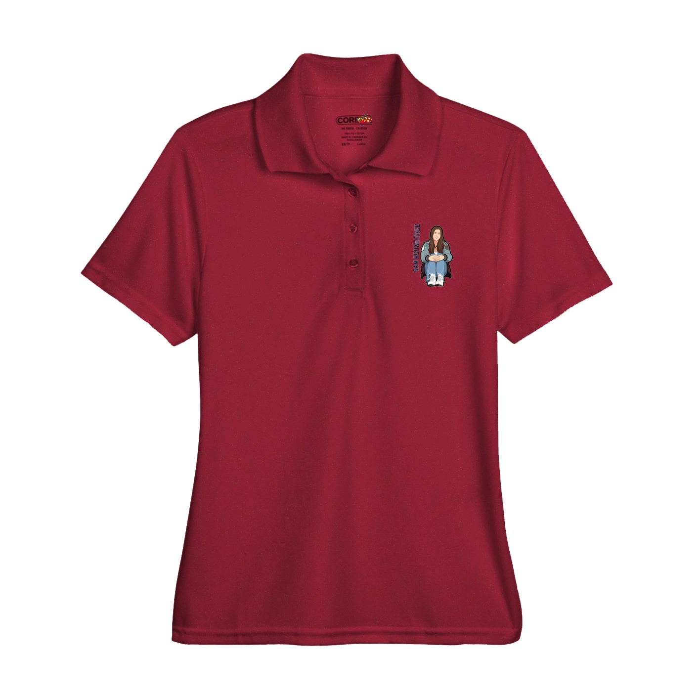 Womens Performance Polo — Name Vertical in Red