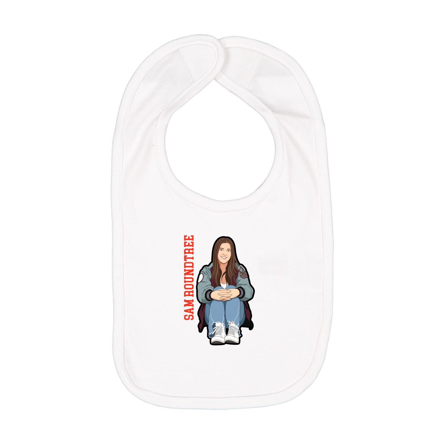 Infant Bib — Name Vertical in White