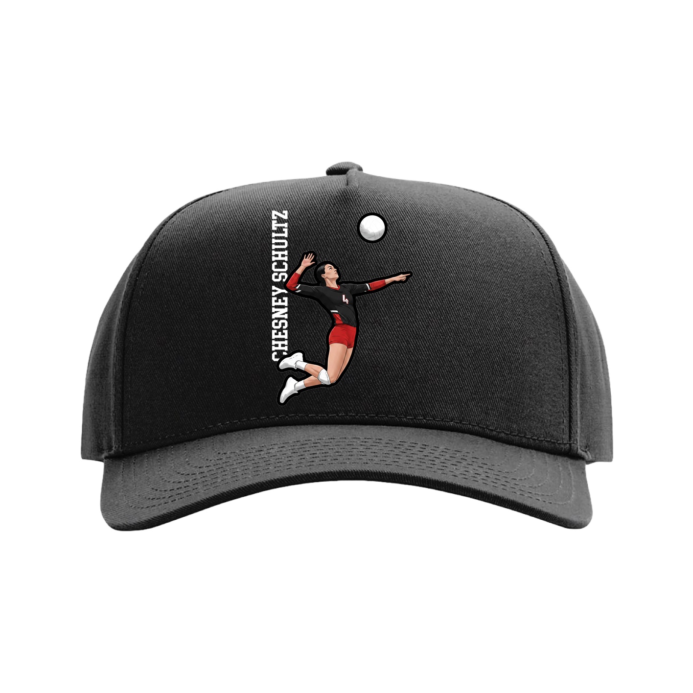 Full Fabric Five-Panel Champ Cap — Name Vertical in Black