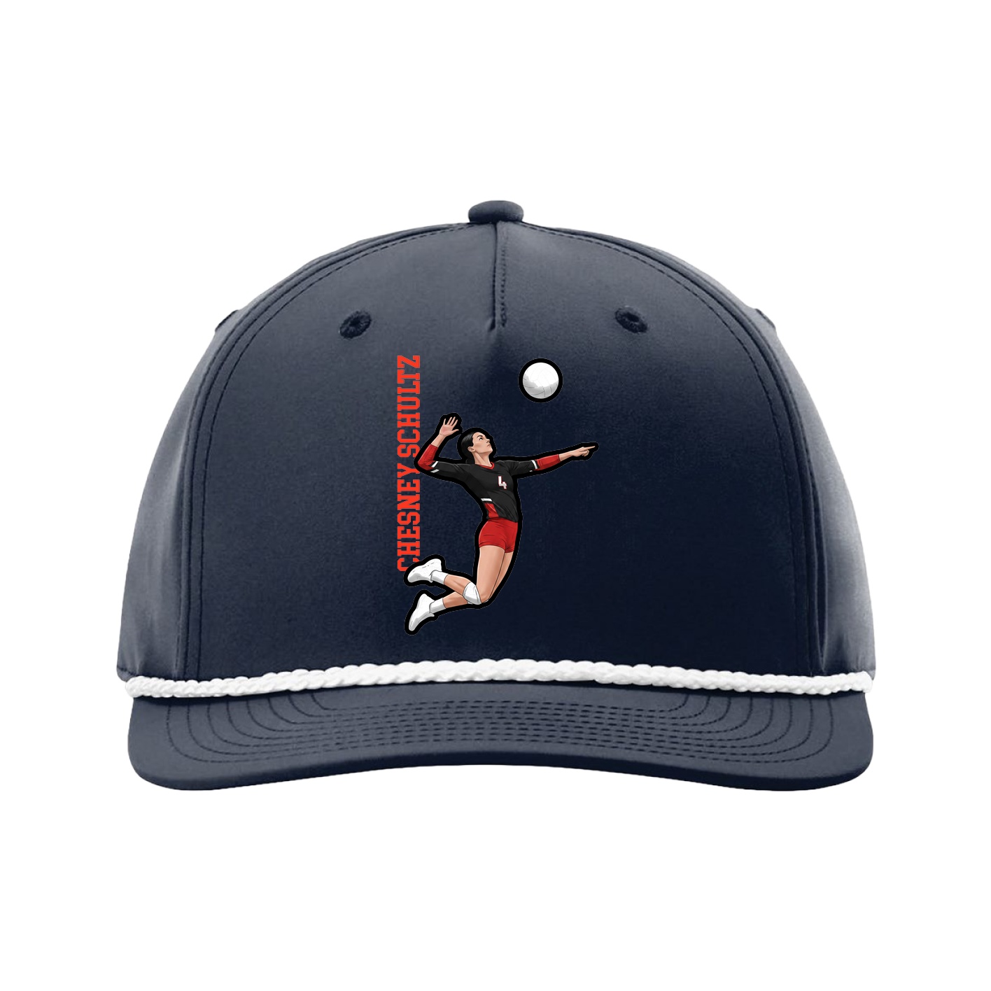 Five-Panel Classic Rope Cap — Name Vertical in Navy