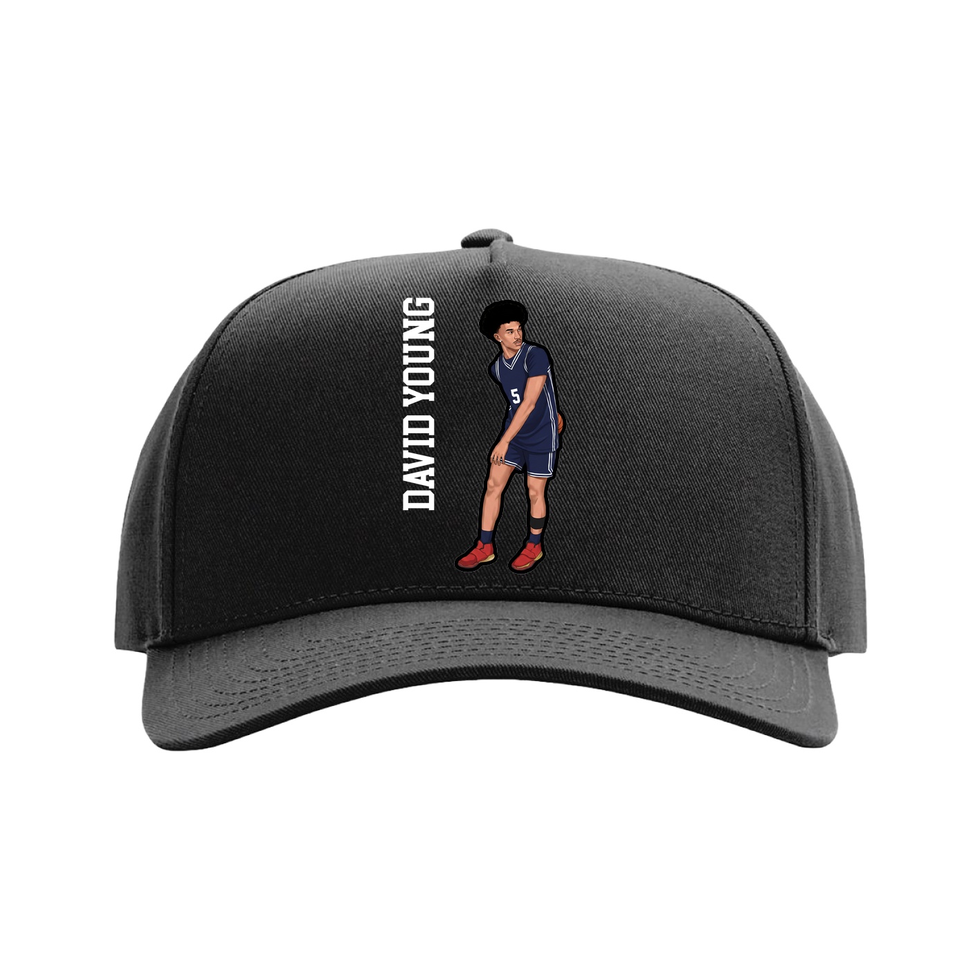 Full Fabric Five-Panel Champ Cap — Name Vertical in Black