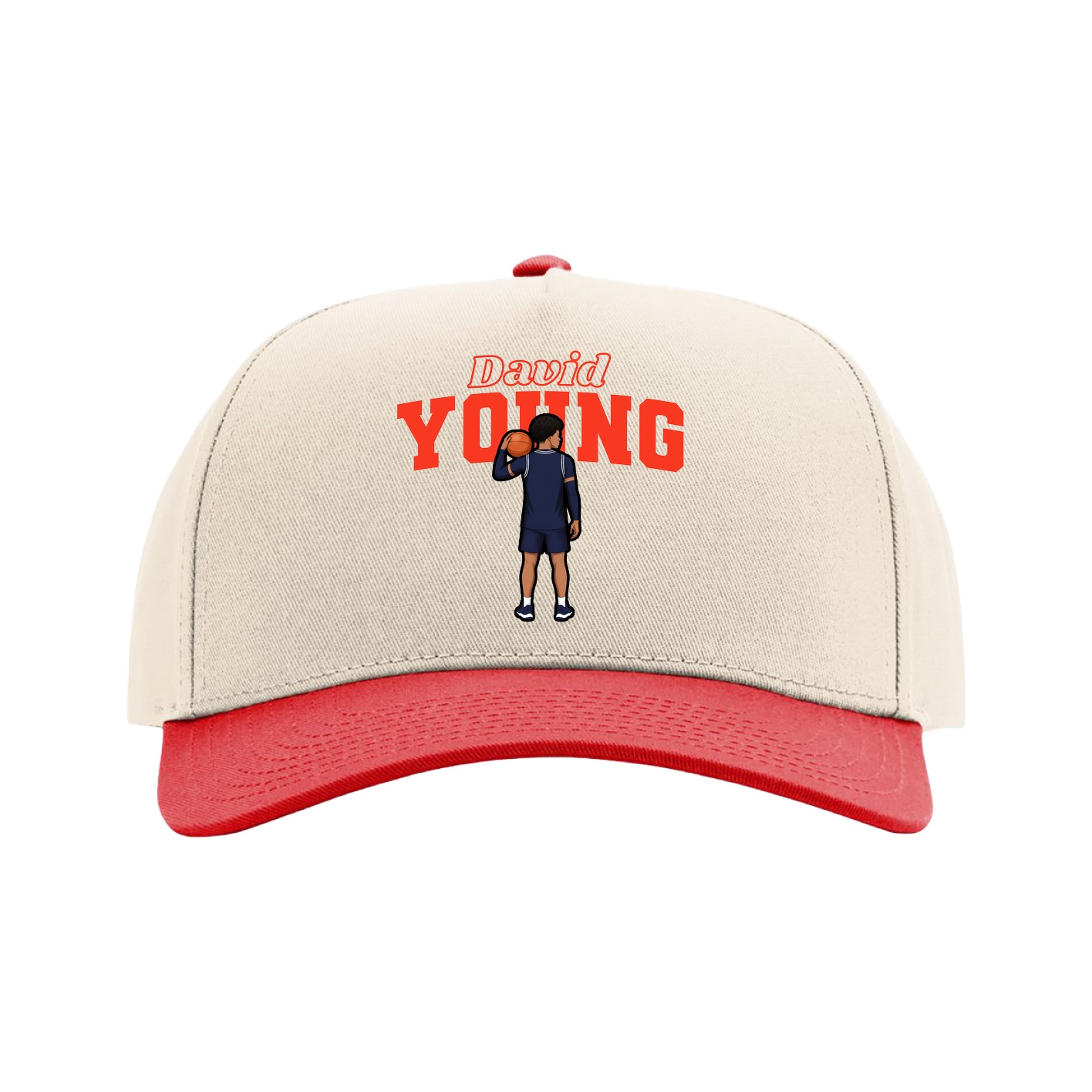 Full Fabric Five-Panel Champ Cap — Name Arch in Cream/Red
