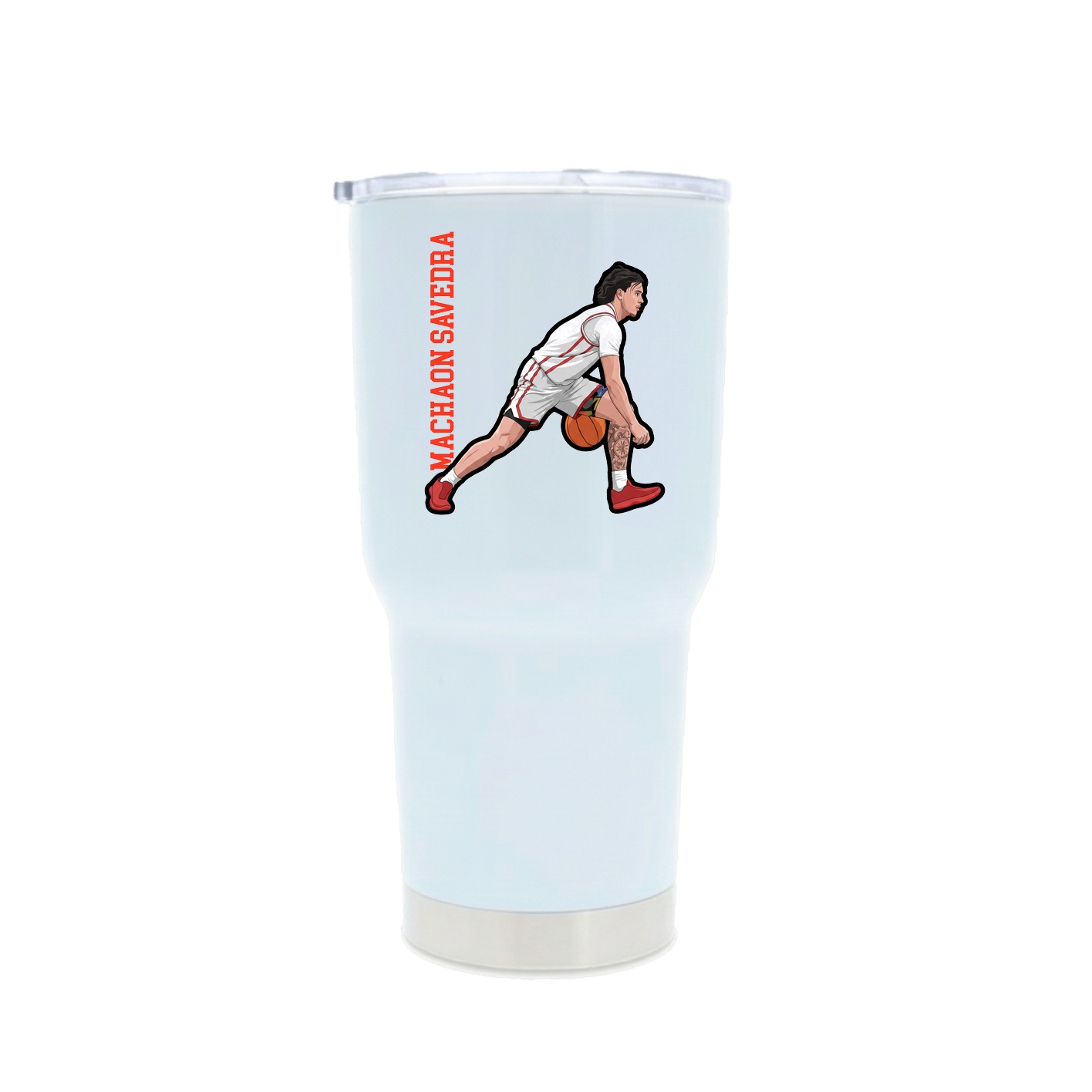30oz Stainless Steel Tumbler — Name Vertical in White
