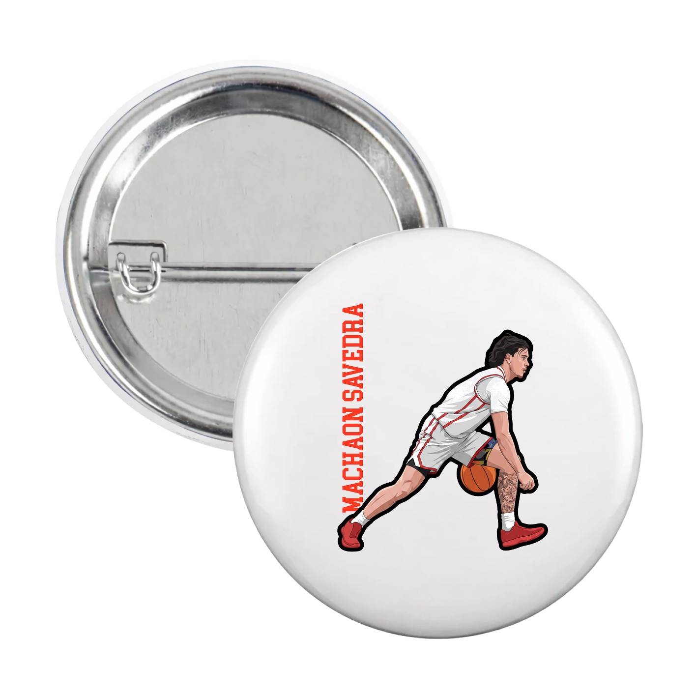 Game Day Button — Name Vertical in White