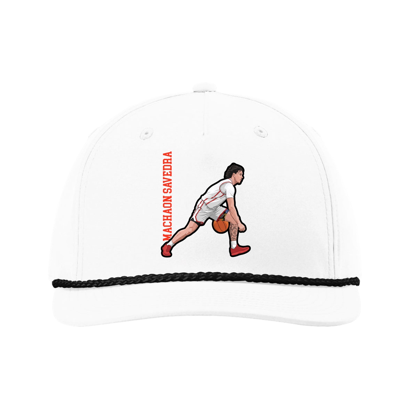 Five-Panel Classic Rope Cap — Name Vertical in White