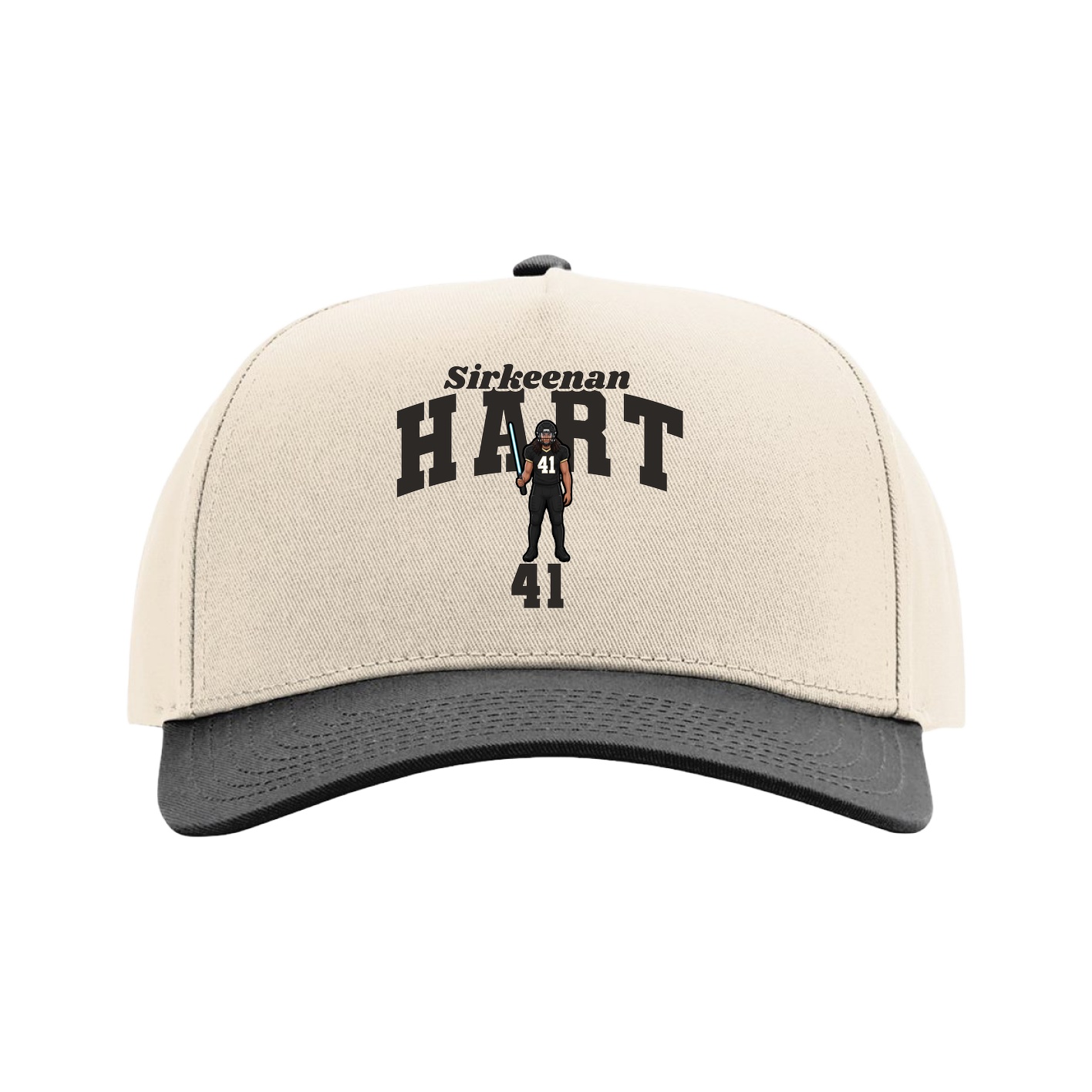 Full Fabric Five-Panel Champ Cap — Signature Arch in Cream/Black