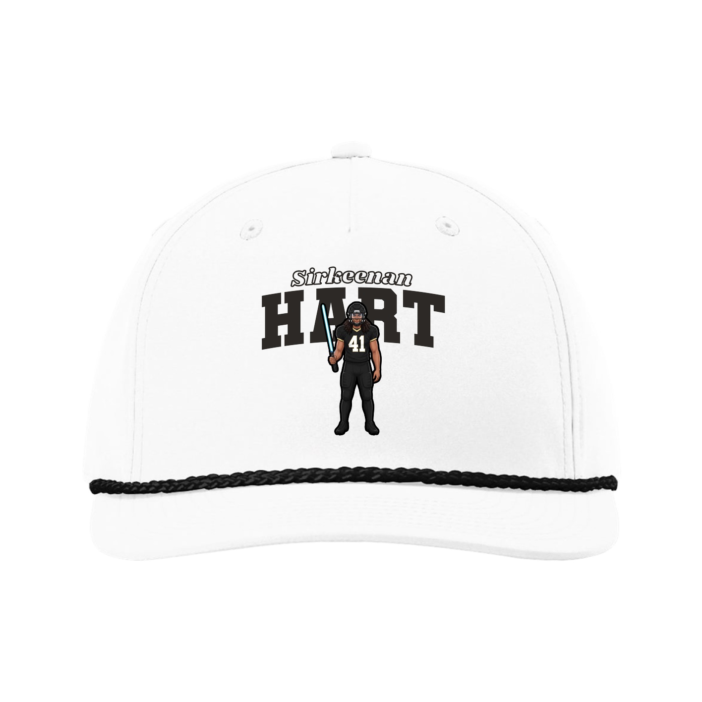 Five-Panel Classic Rope Cap — Name Arch in White