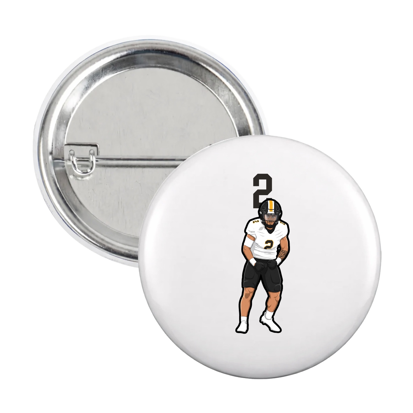 Game Day Button — Number Top in White