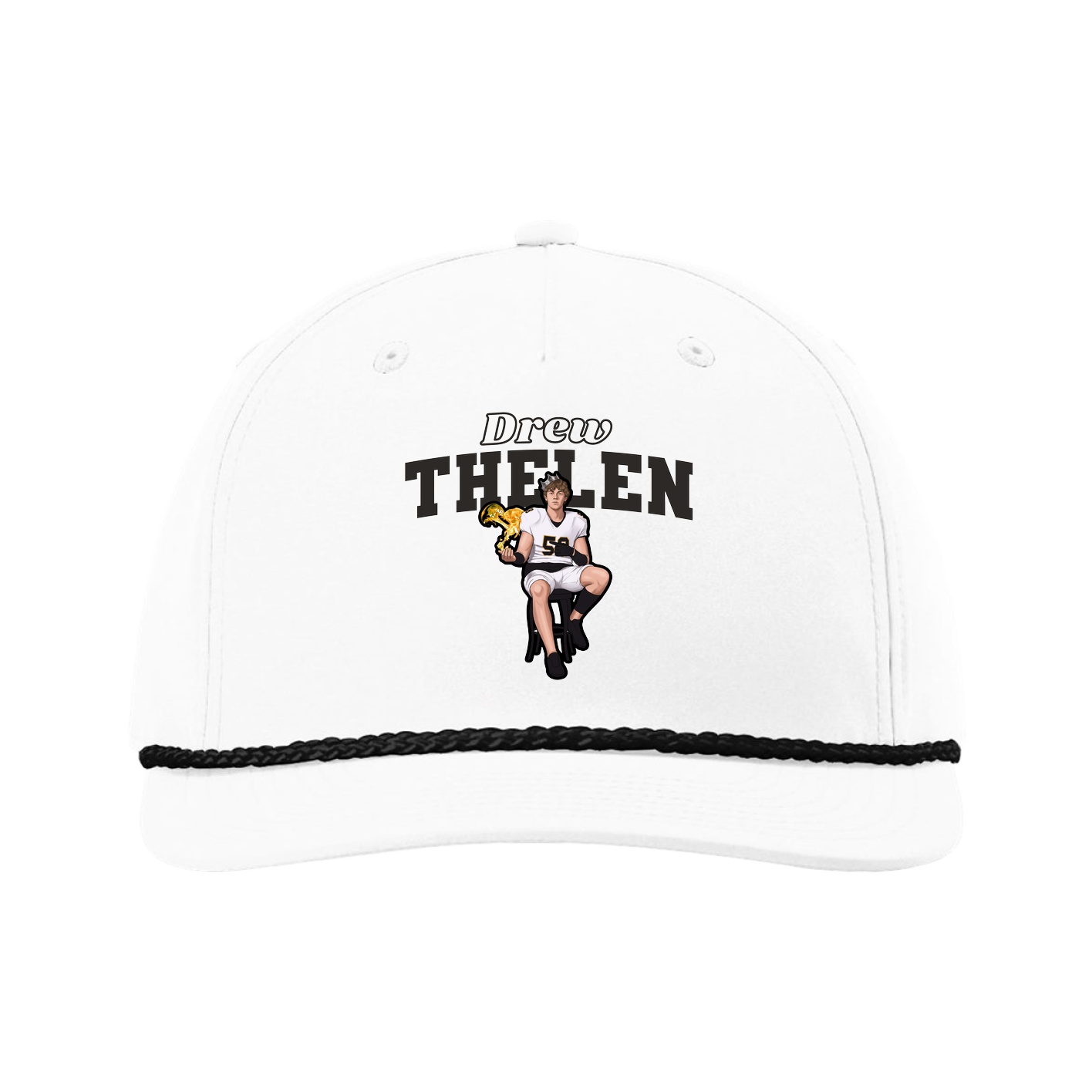 Five-Panel Classic Rope Cap — Name Arch in White