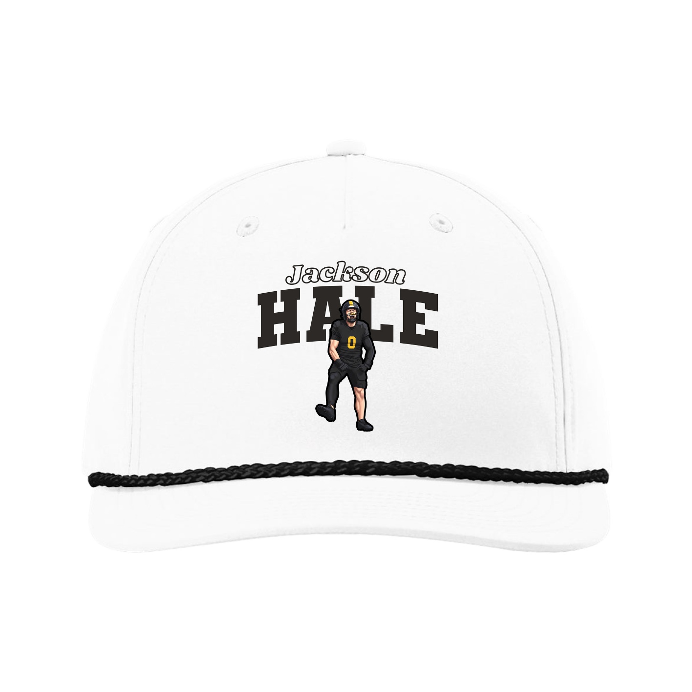 Five-Panel Classic Rope Cap — Name Arch in White