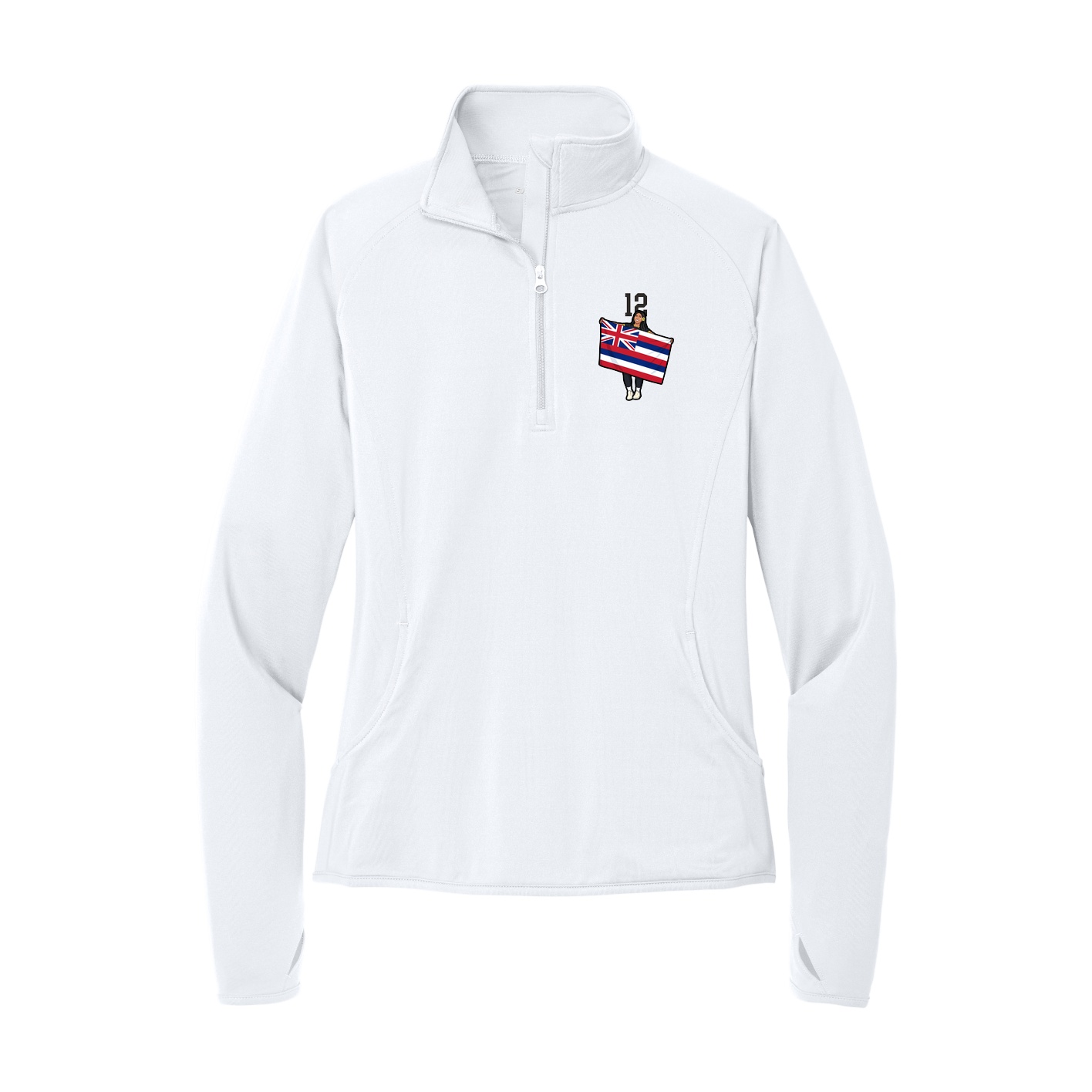 Women's Q-Zip Pullover — Number Top in White
