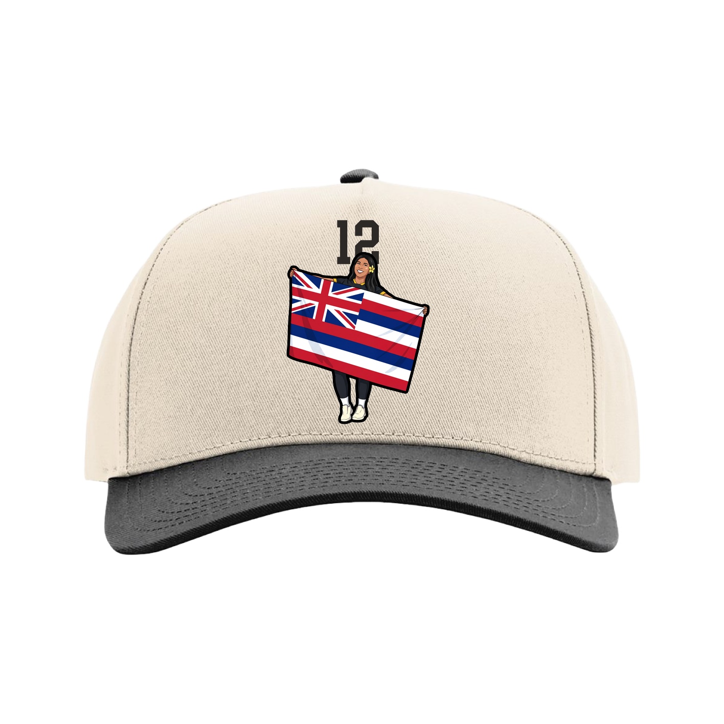 Full Fabric Five-Panel Champ Cap — Number Top in Cream/Black
