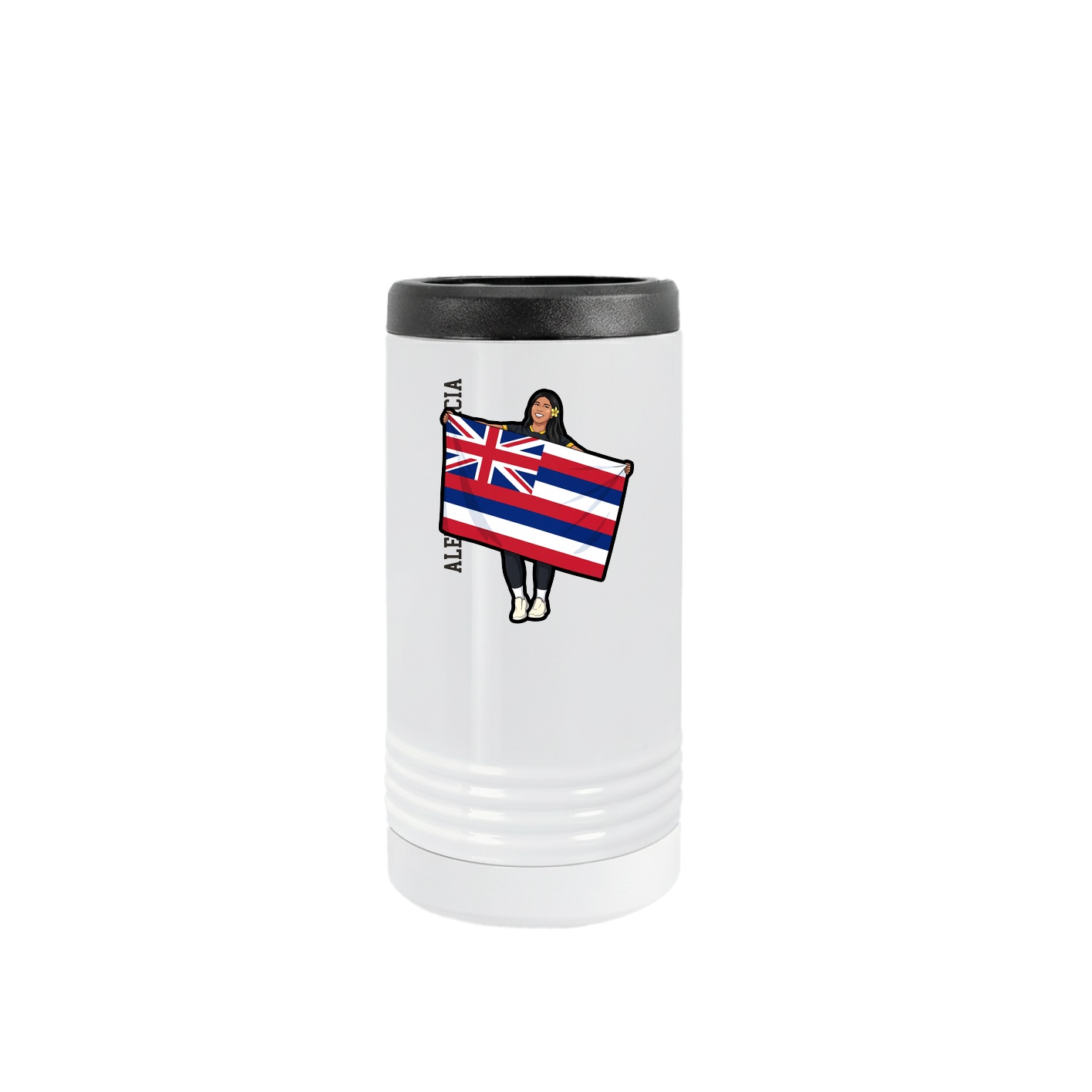 Slim Beverage Holder — Name Vertical in White
