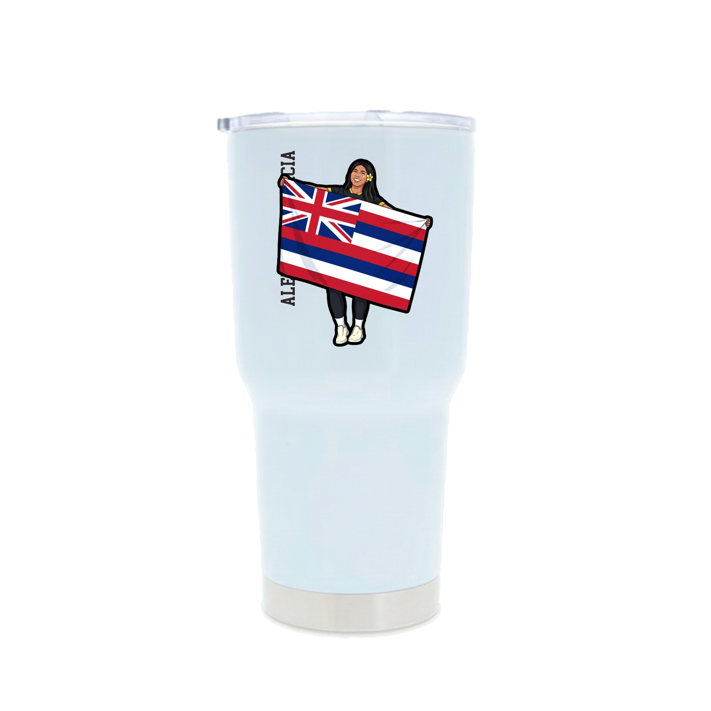 30oz Stainless Steel Tumbler — Name Vertical in White