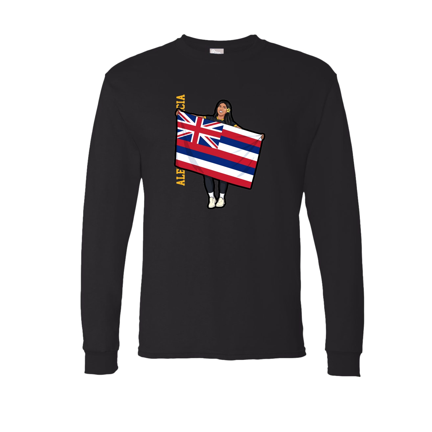 Long Sleeve Tee — Name Vertical in Black