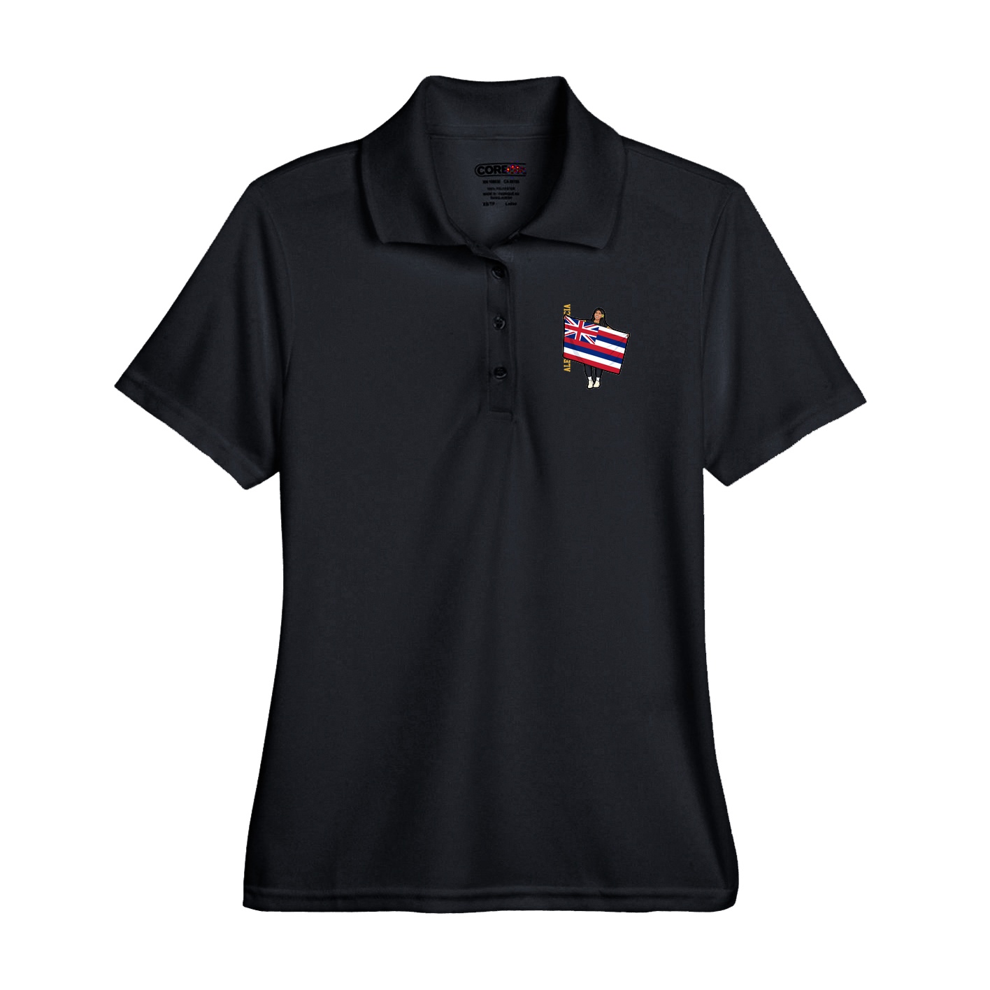 Performance Polo — Name Vertical in Black