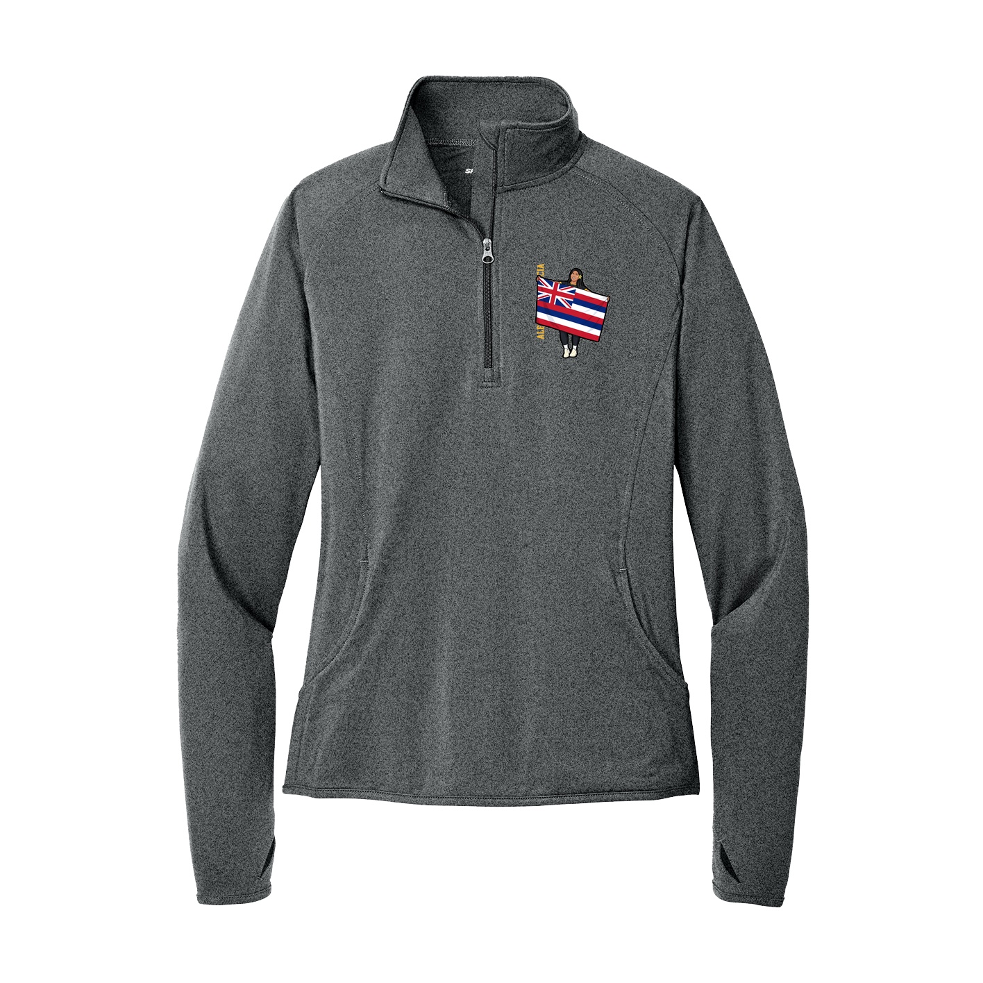 Women's Q-Zip Pullover — Name Vertical in Grey