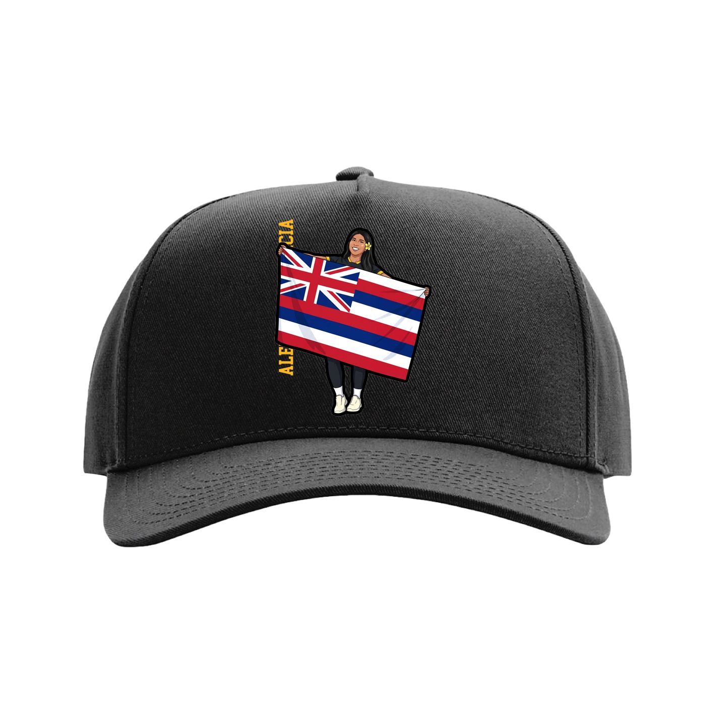 Full Fabric Five-Panel Champ Cap — Name Vertical in Black
