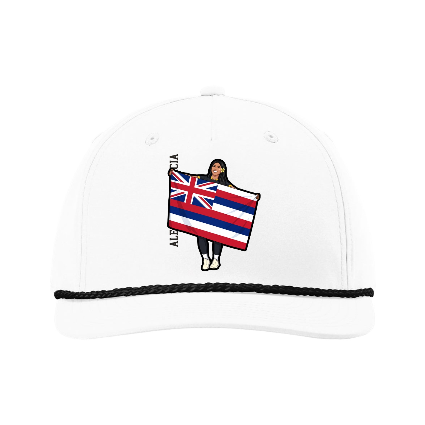 Five-Panel Classic Rope Cap — Name Vertical in White