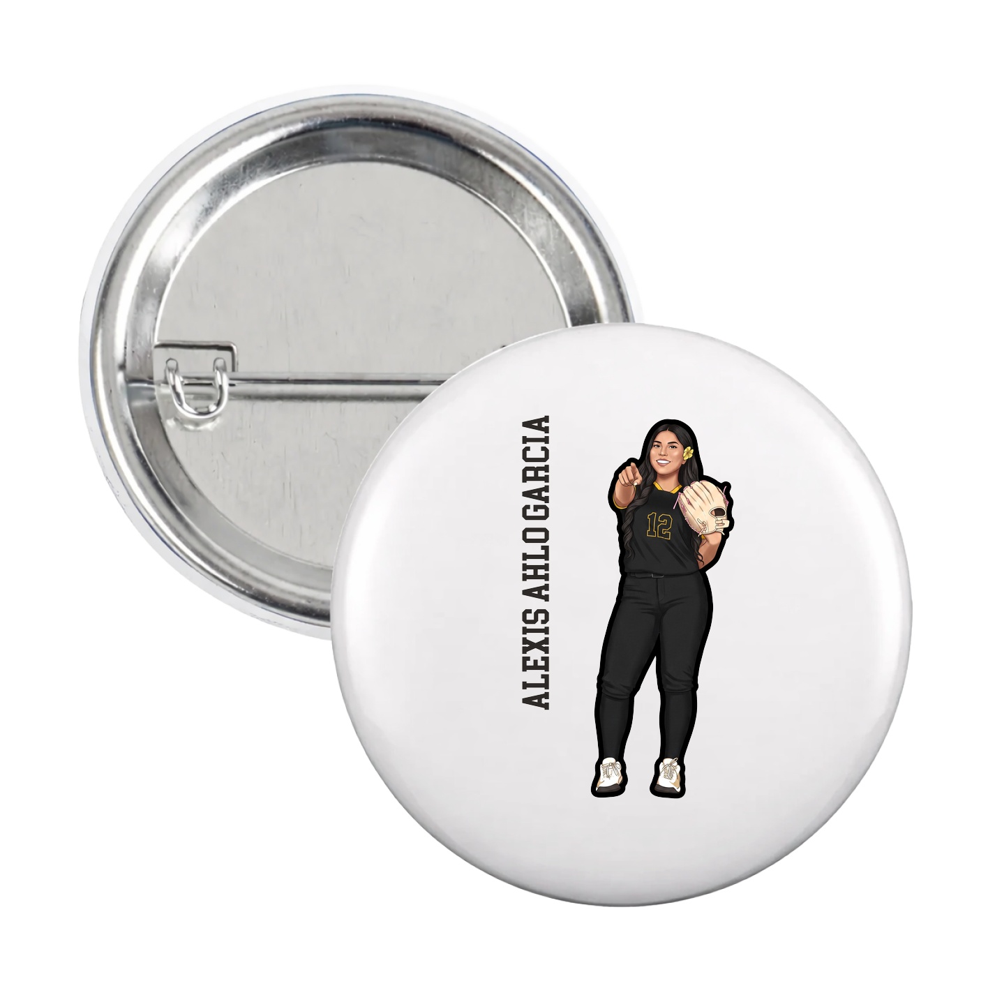 Game Day Button — Name Vertical in White