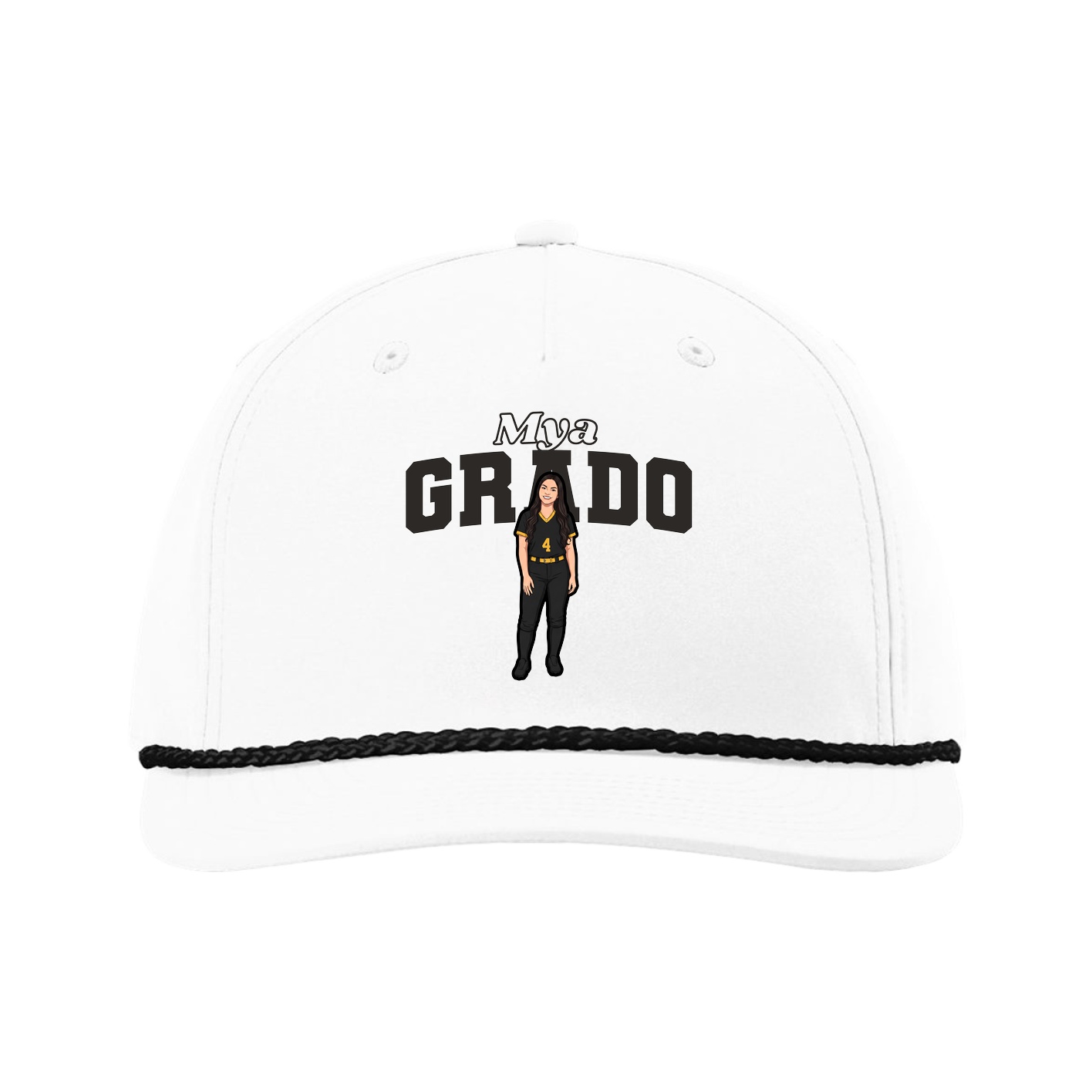 Five-Panel Classic Rope Cap — Name Arch in White